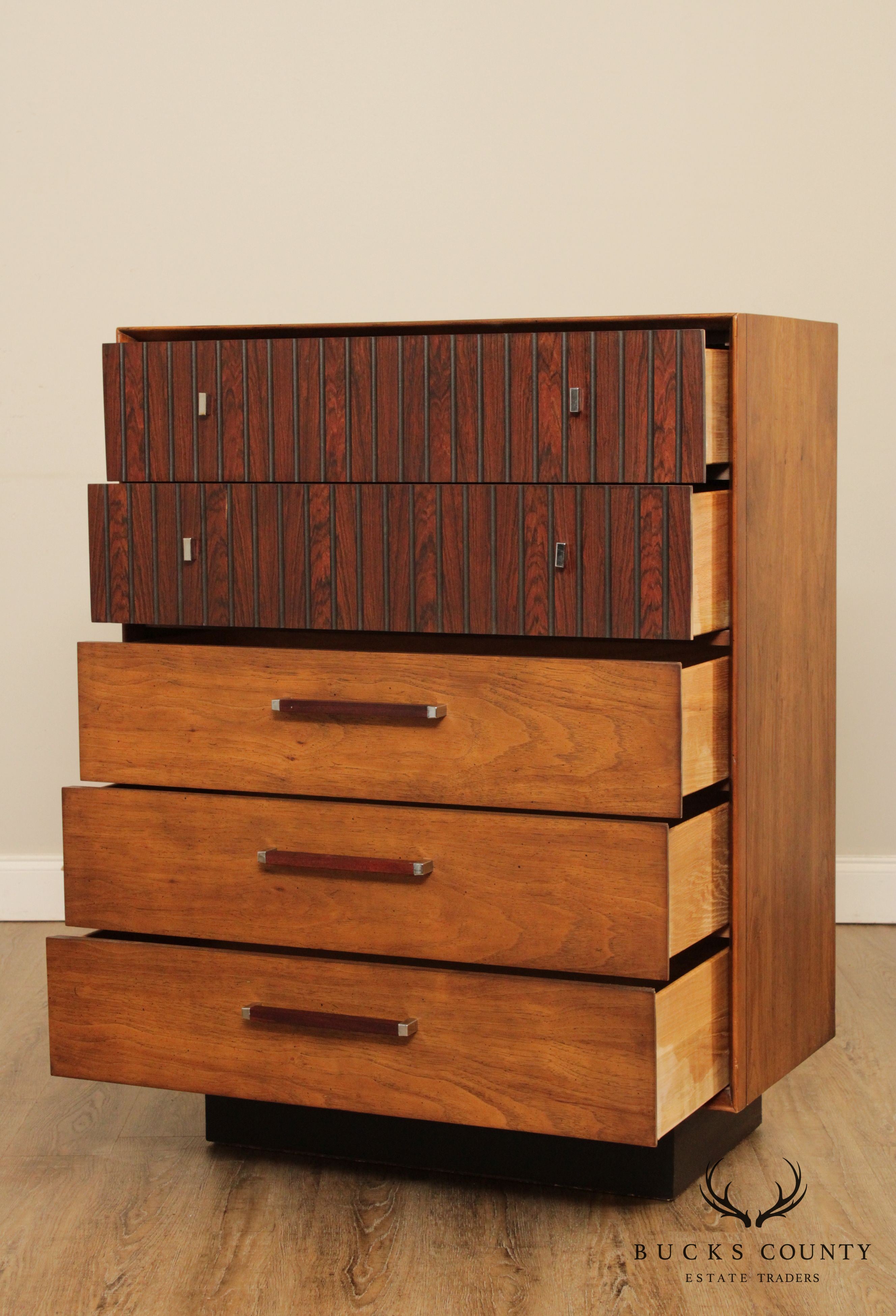 Lane Mid Century Modern Pecan & Rosewood Tall Chest