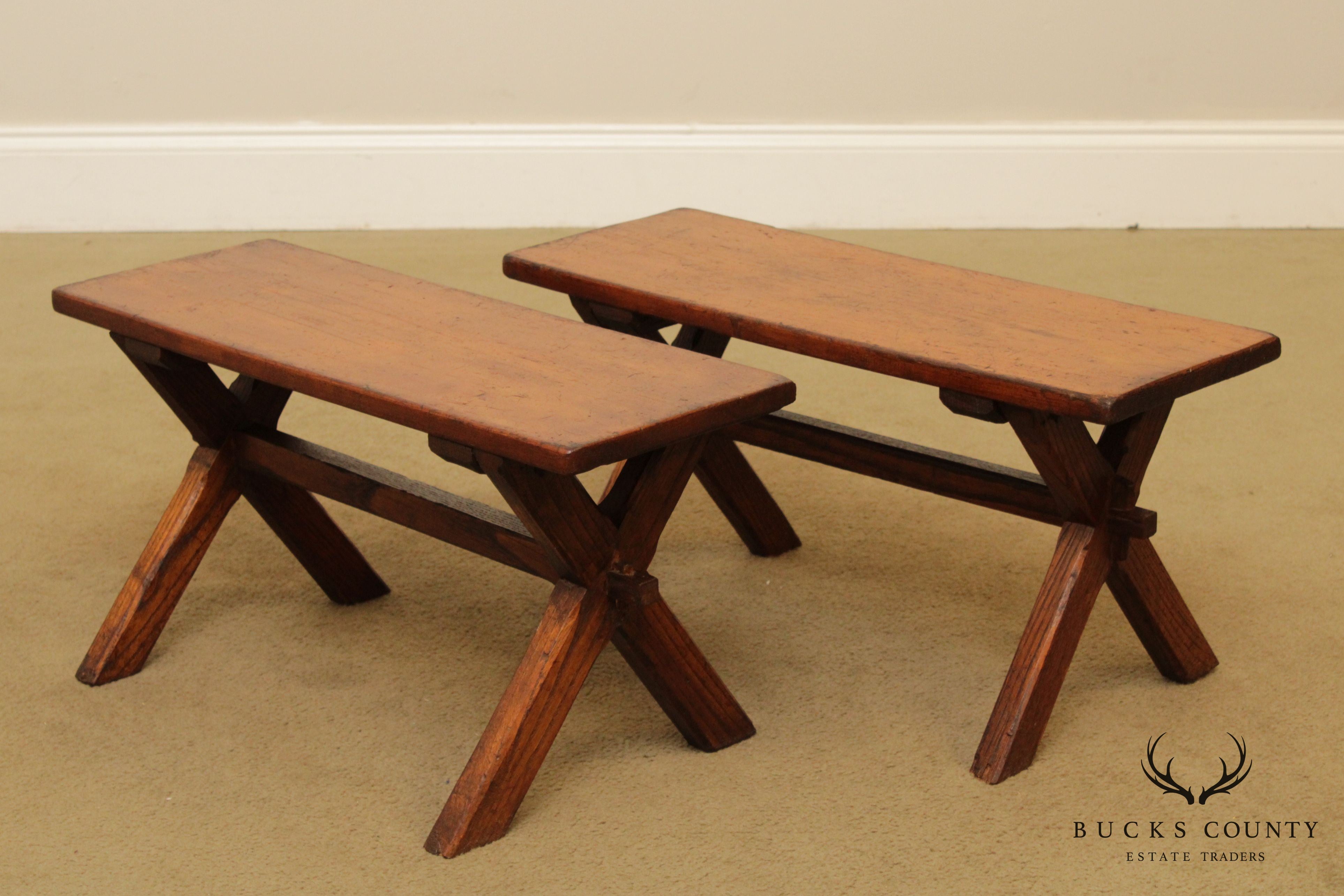 Antique Youth Size Oak Sawbuck Dining Farm Table with Benches