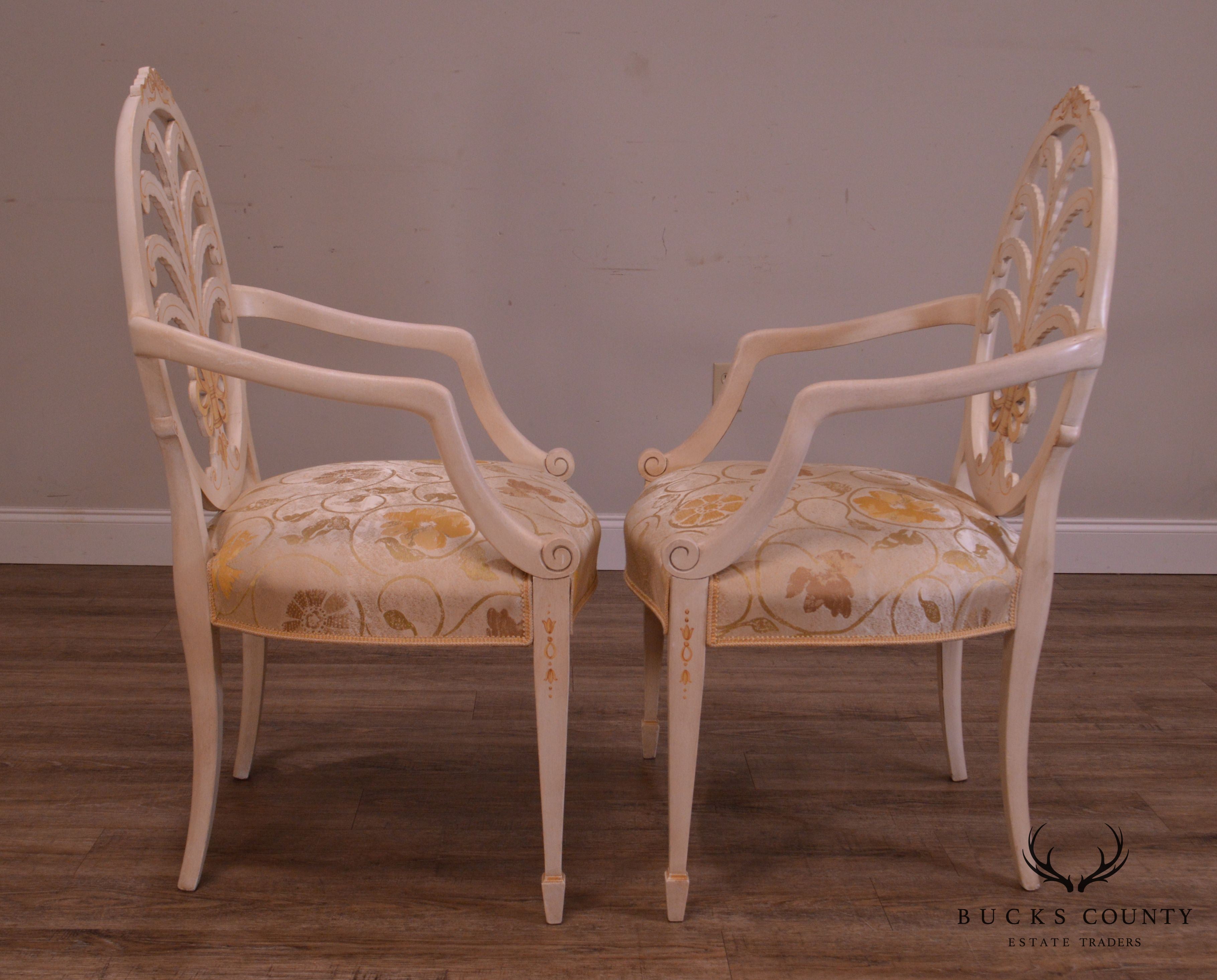 Hepplewhite Style Custom Adams Hand Painted Prince of Wales Pair Armchairs