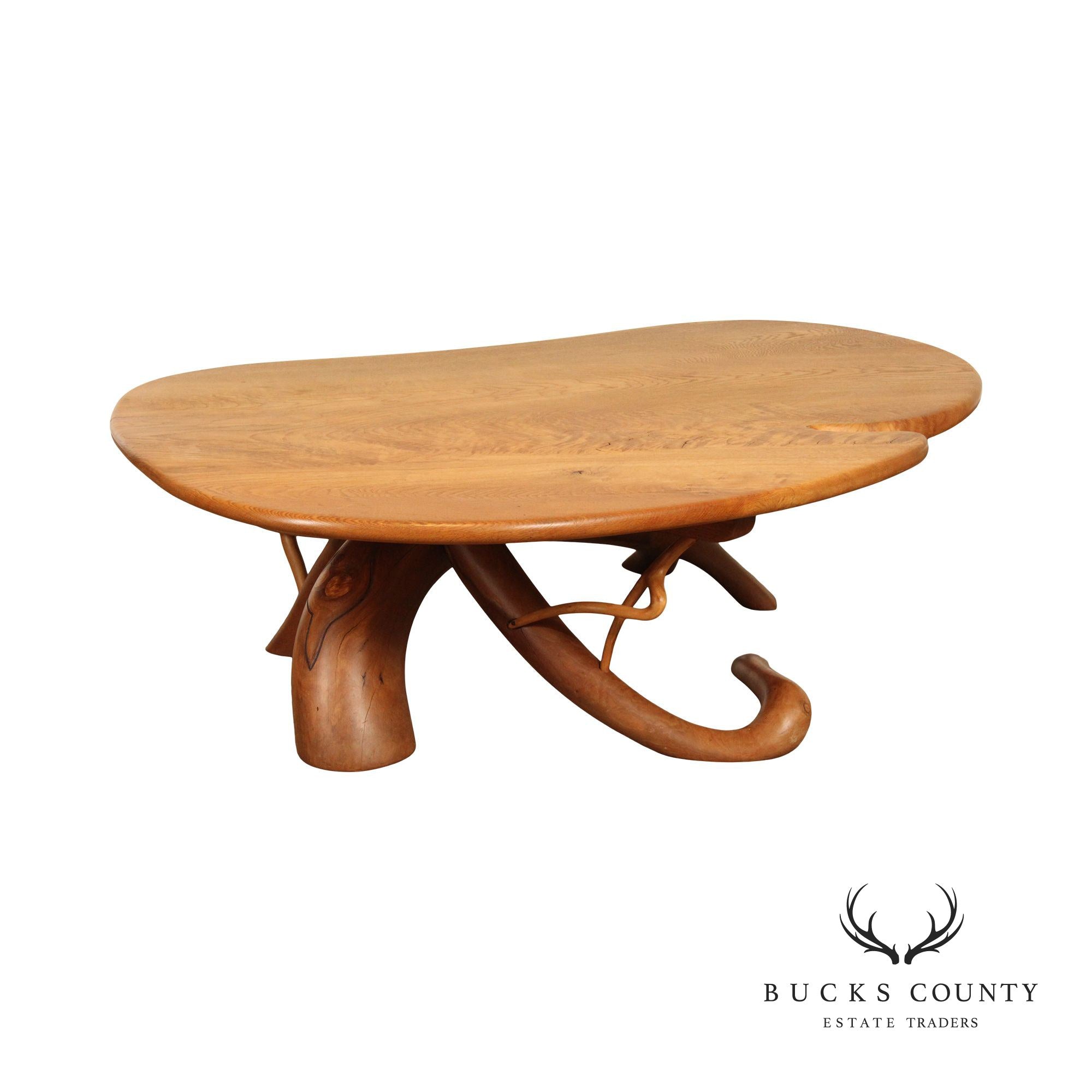 Studio Crafted Large Organic Modern Freeform Oak and Cherry Coffee Table