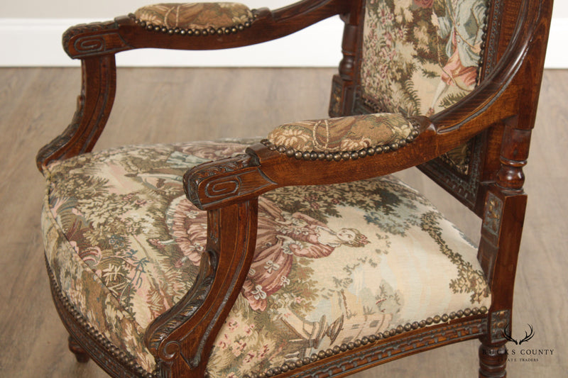 Italian Louis XVI Style Pair of Carved Throne Chairs