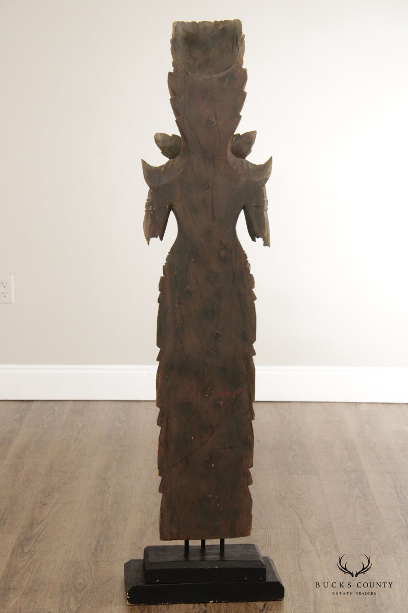 Thai Style Wood Carved Life-Size Standing Goddess