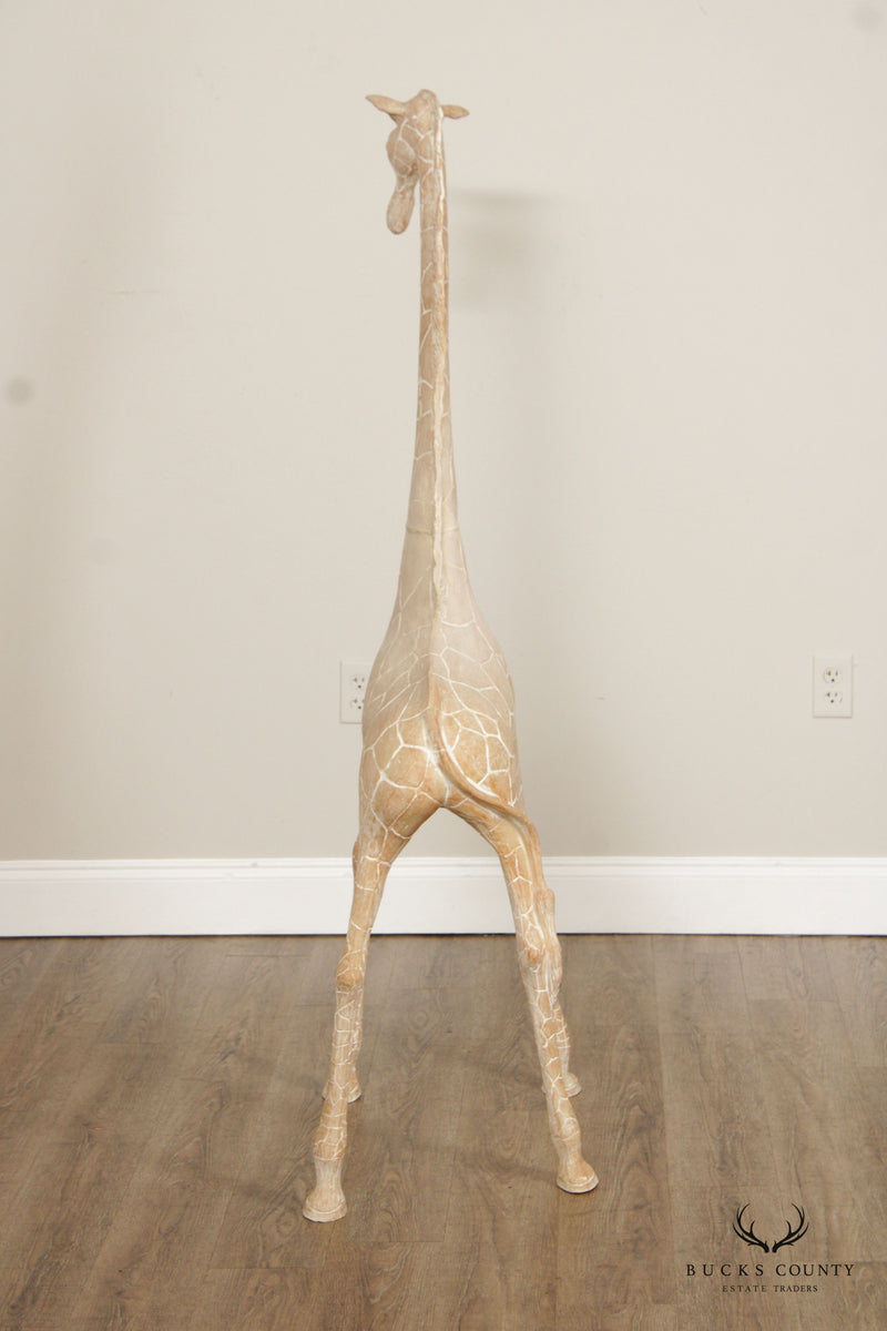 Pair of Tall Vintage Carved Wood Giraffe Sculptures