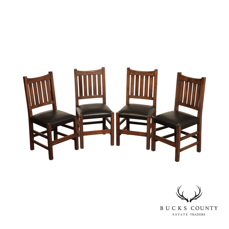 Mission Style Set of Four Solid Oak Dining Side Chairs