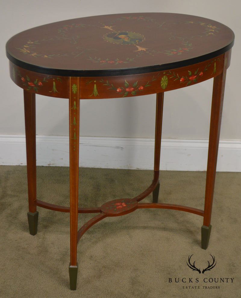 Adams Style Hand Painted Decorated Oval Side Table by Banks, Coldstone Co.
