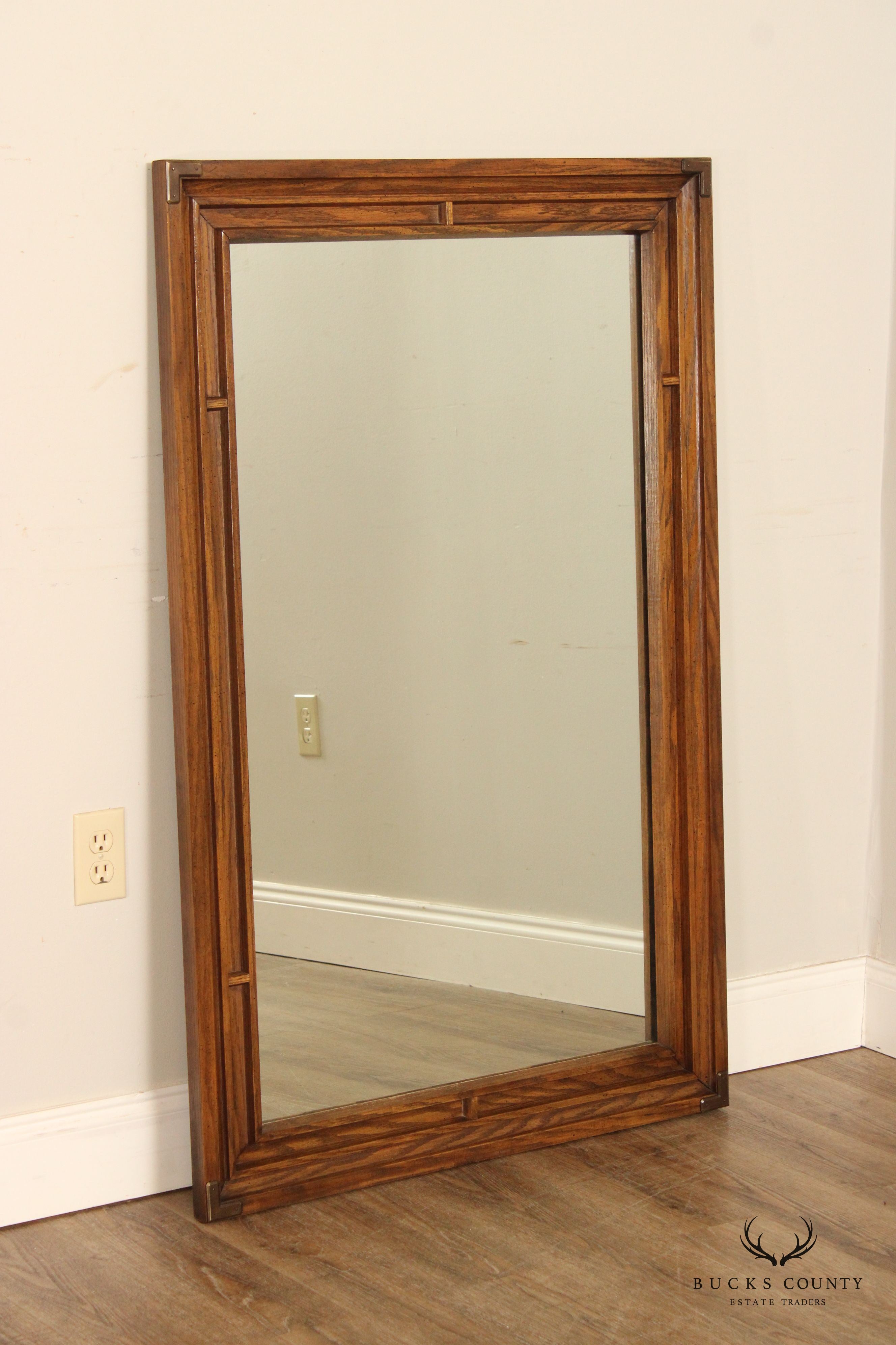 Campaign Style Vintage Oak Frame Wall Mirror