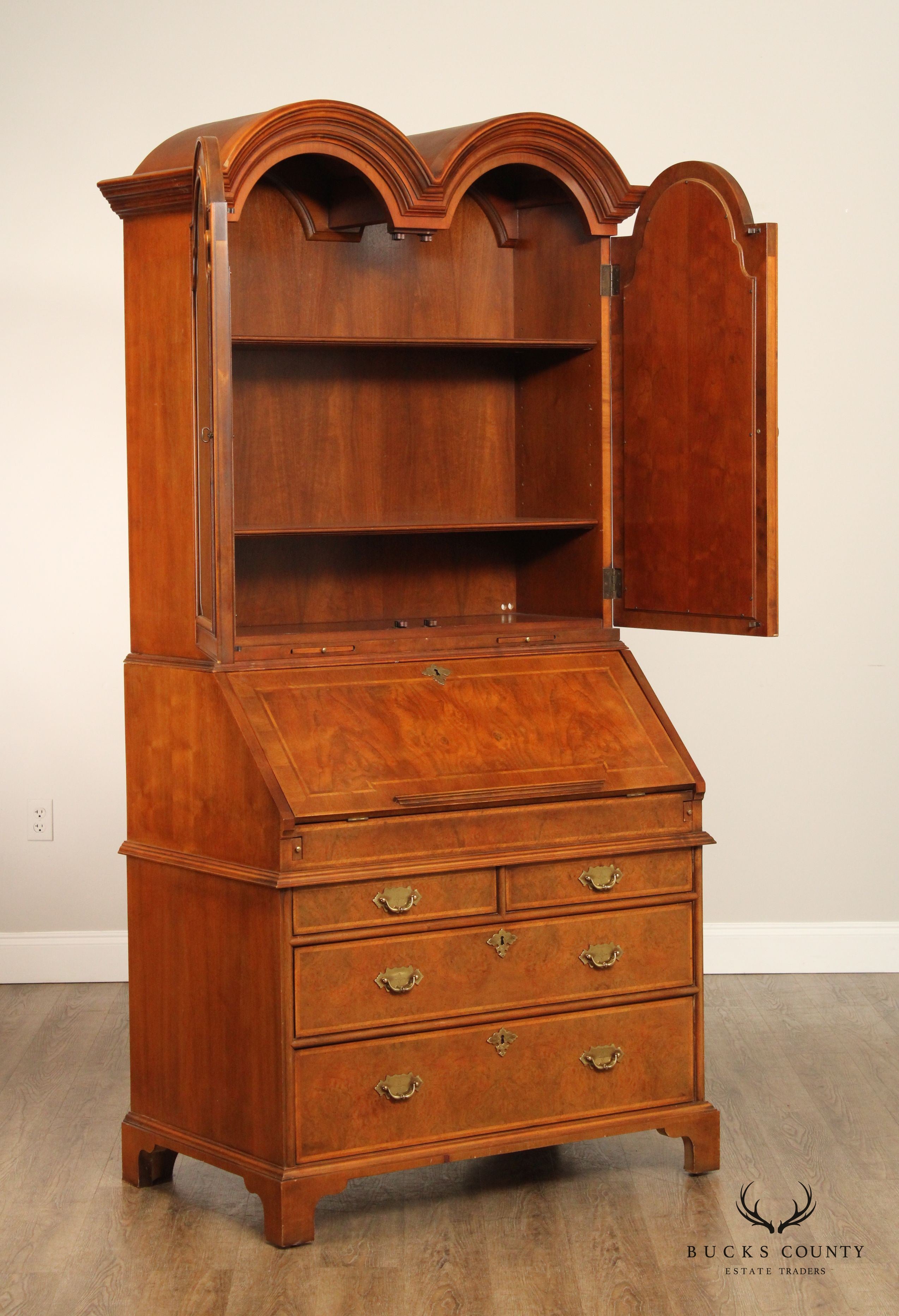 Century 'The British National Trust Collection'  Double Bonnet Walnut Secretary Desk