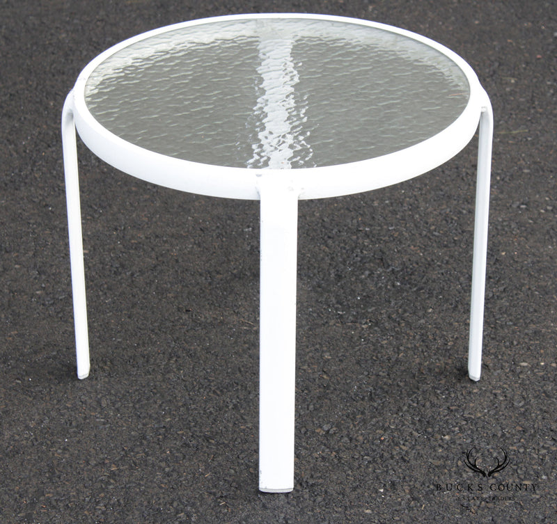 Vintage Aluminum and Glass Round Outdoor Patio End Table (A)