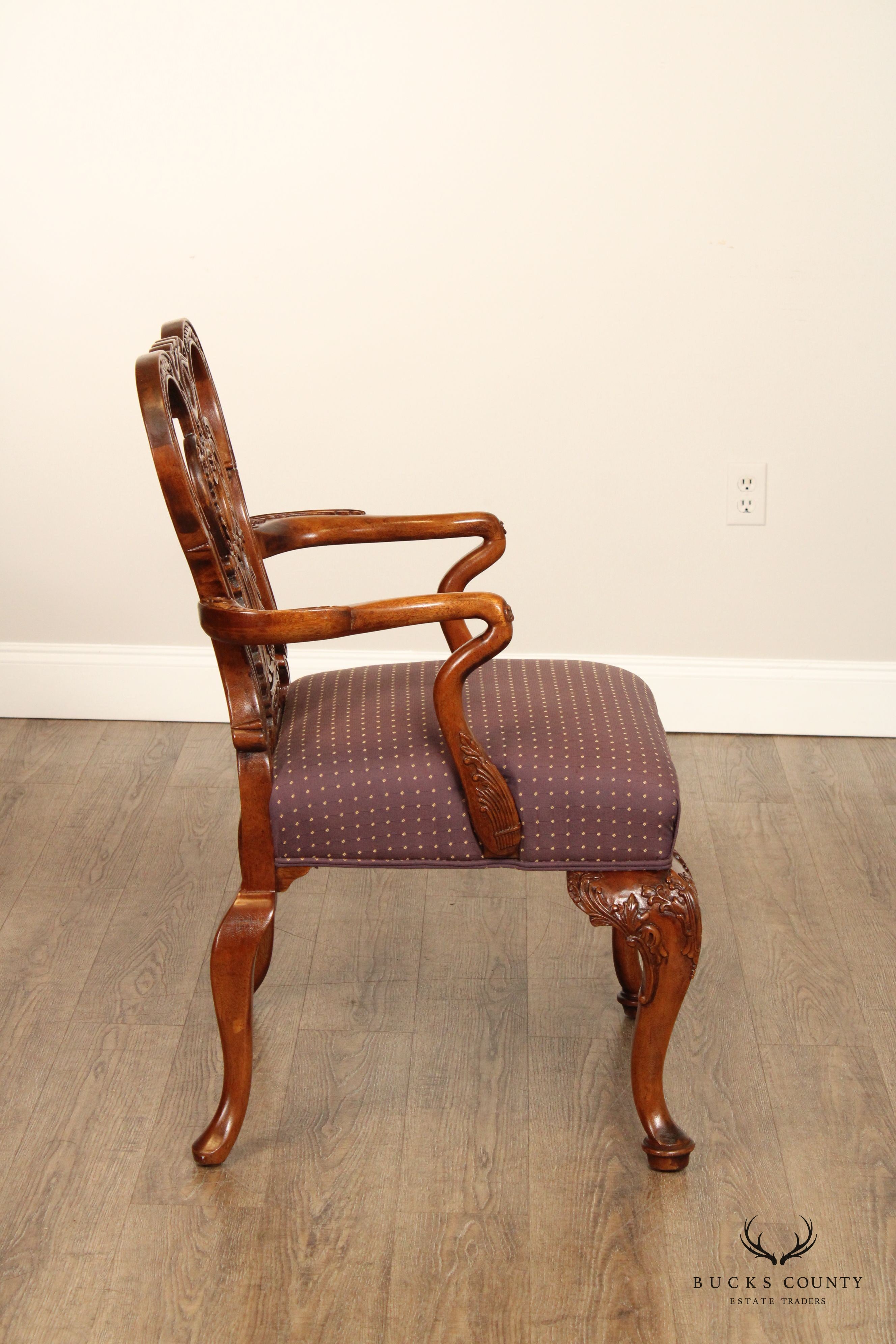 PAIR OF CENTURY FURNITURE GEORGIAN STYLE CARVED MAHOGANY ARMCHAIRS