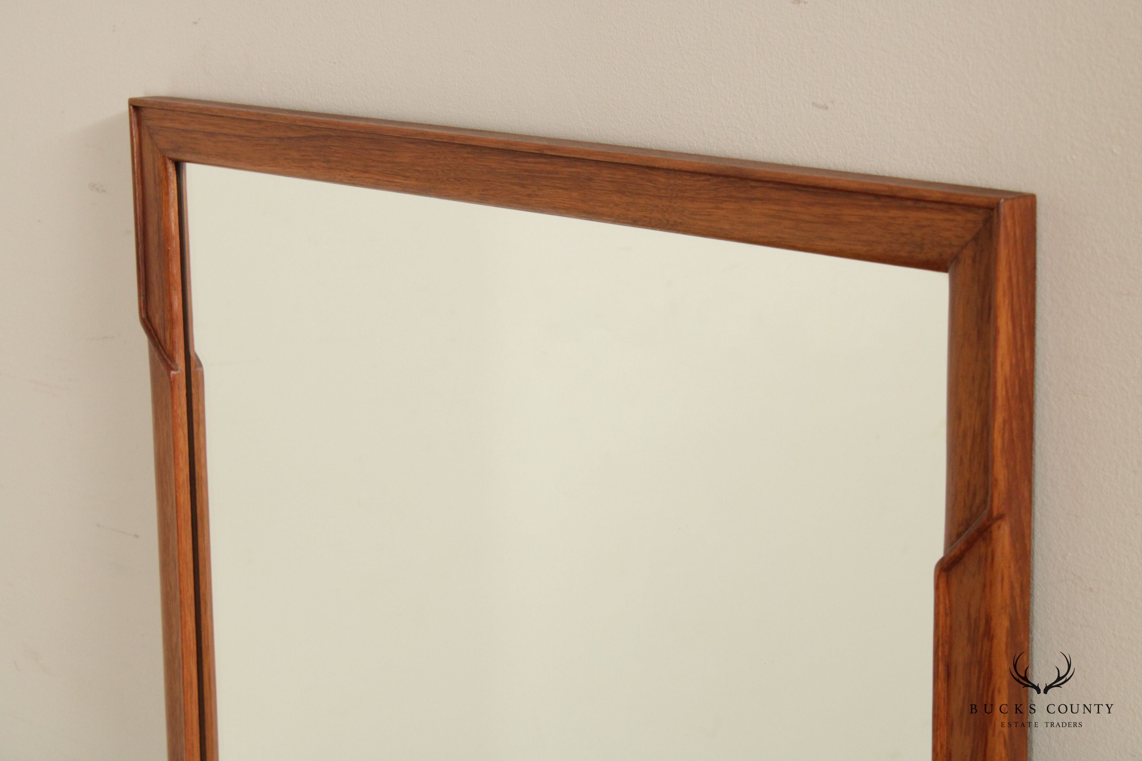 Mid Century Modern Vintage Walnut Carved Rectangular Wall Mirror