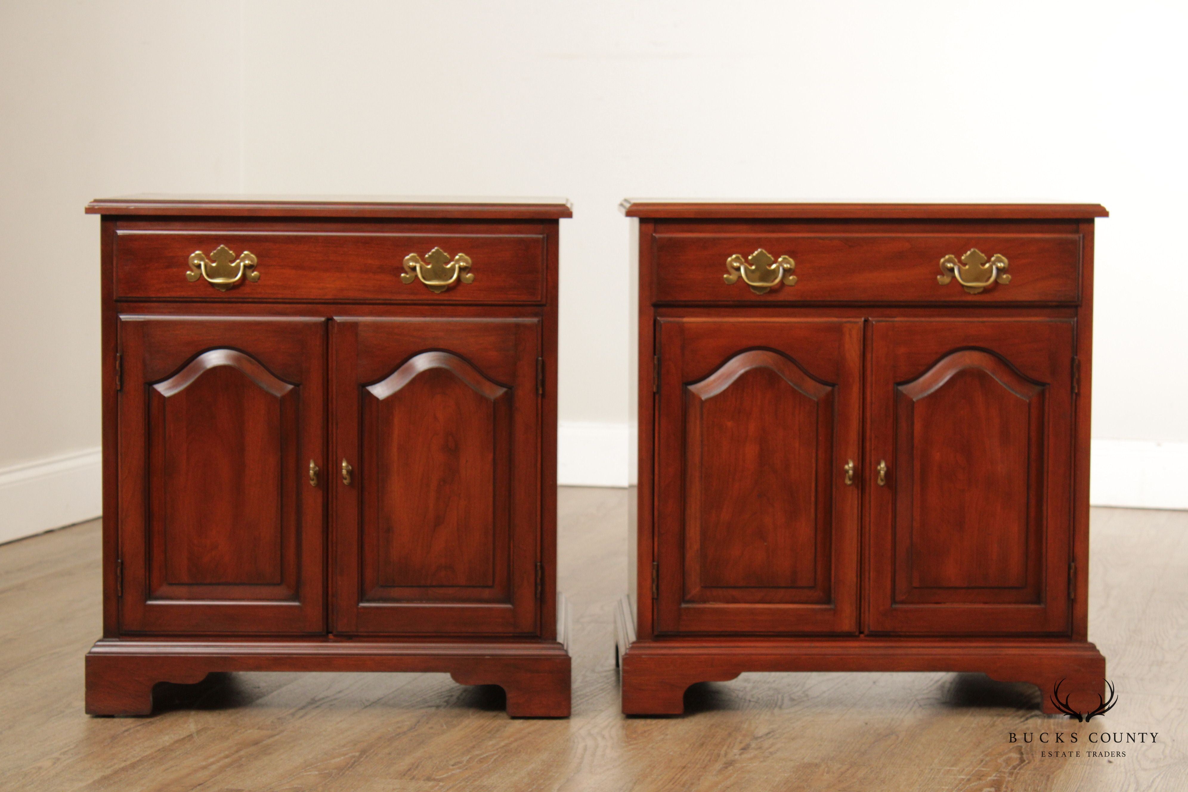 Henkel Harris Chippendale Style Pair of Cherry Nightstands