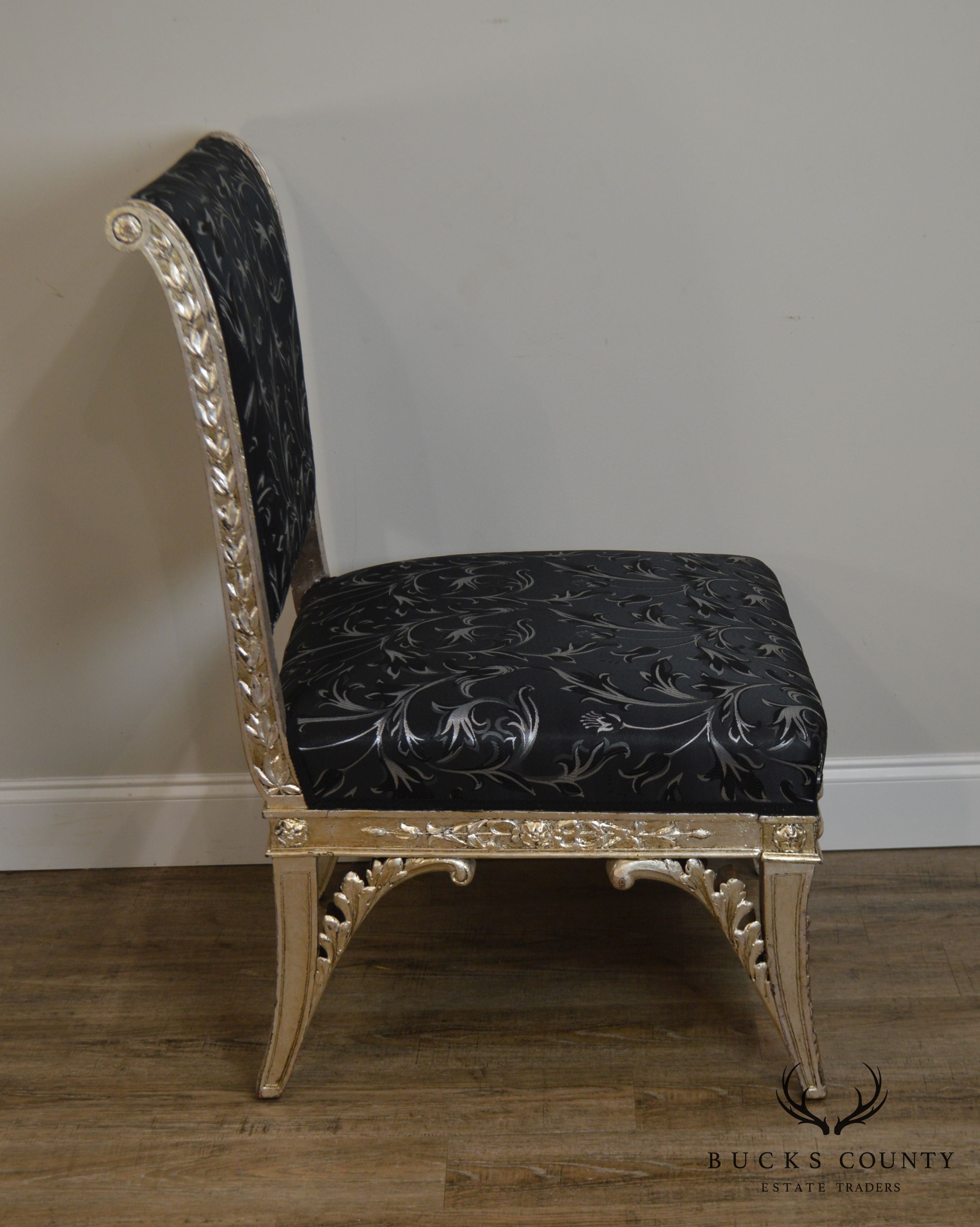 Silver Leaf French Regency Style Slipper Chair