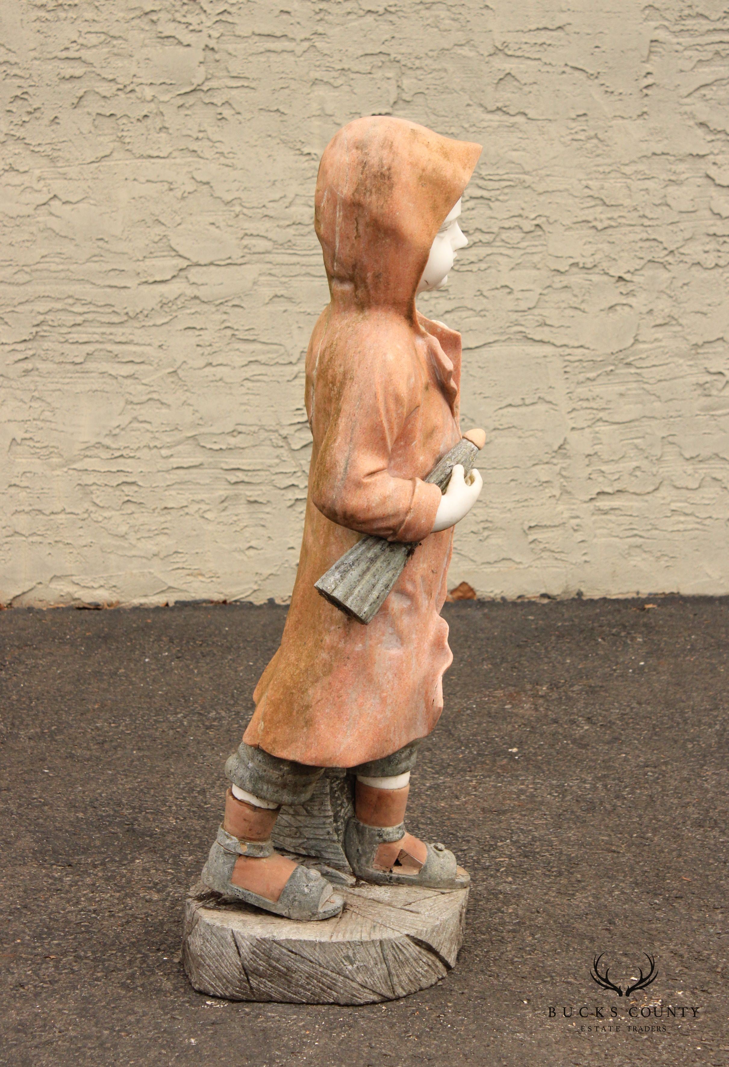 Vintage Figural Boy Marble Outdoor Garden Statue