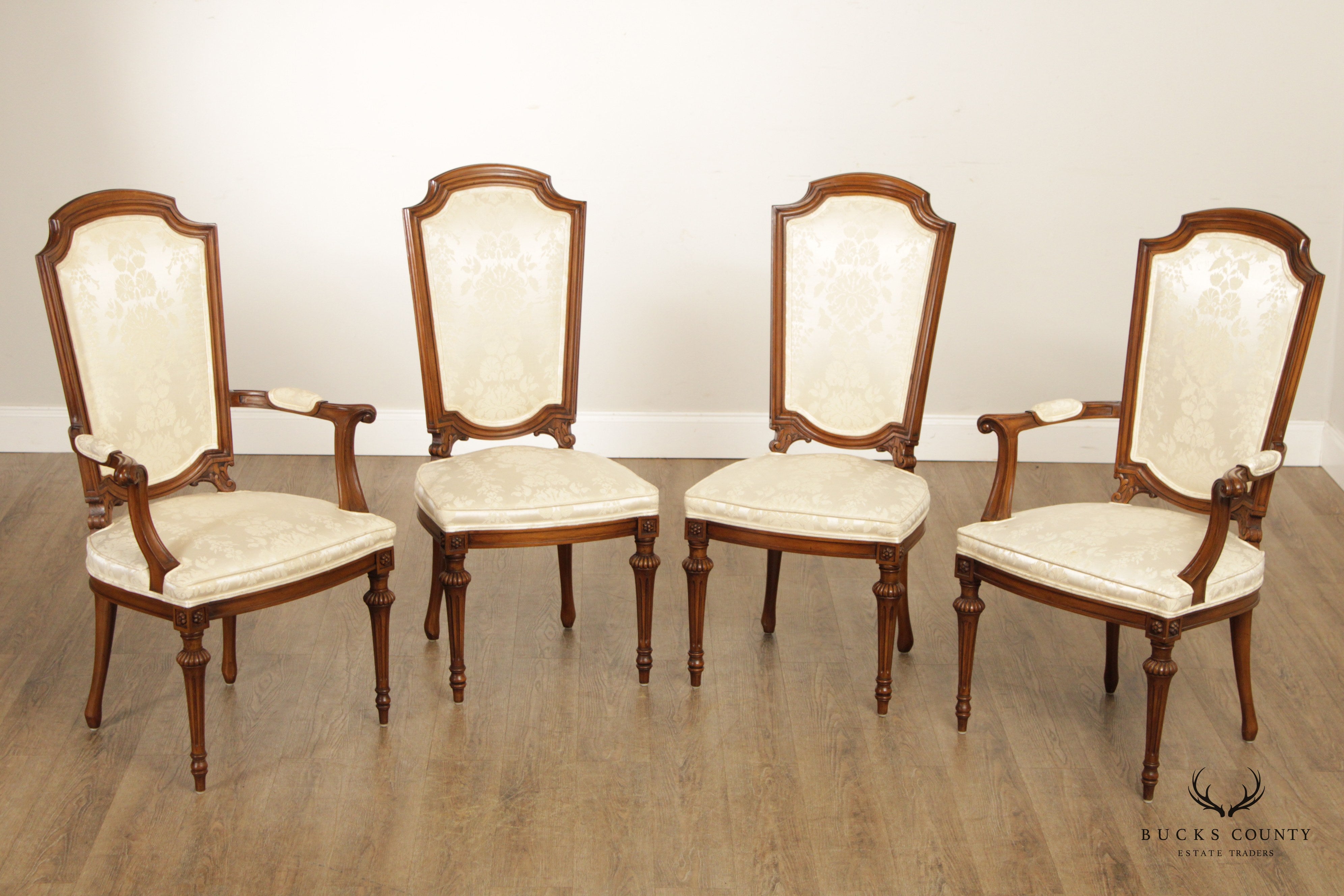 Karges French Louis XVI Style Set Four Walnut Dining Chairs