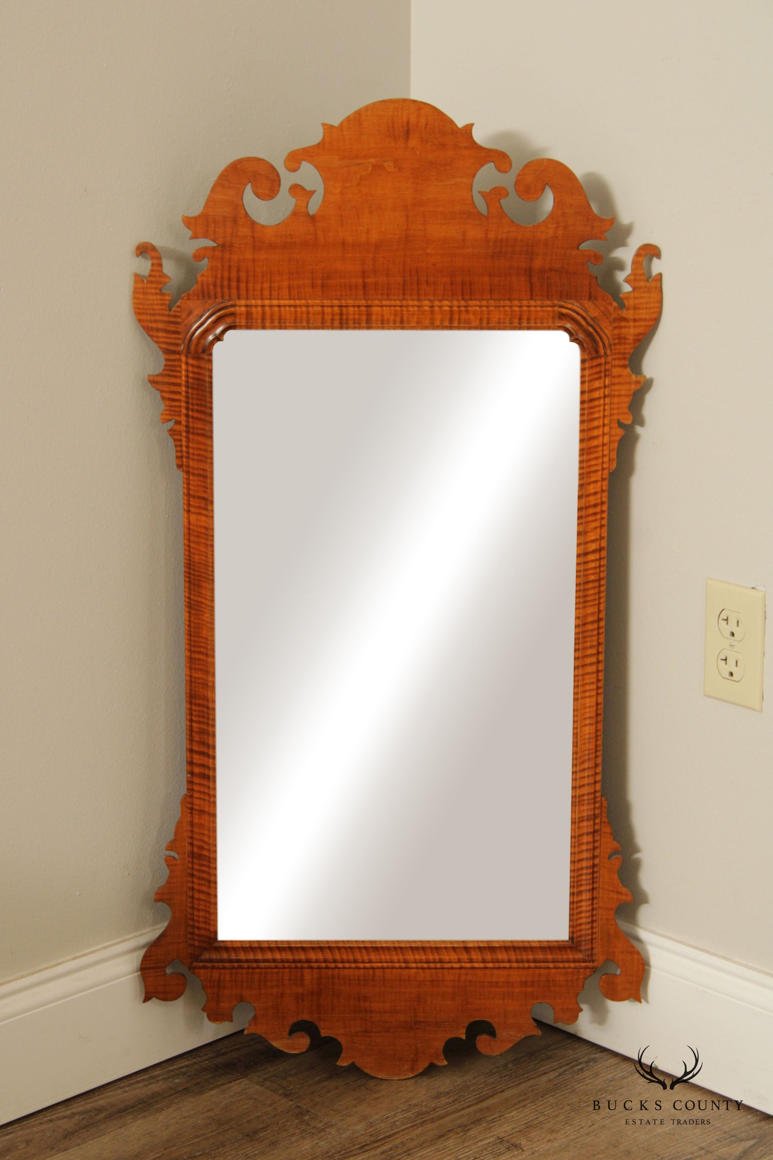 Chippendale Style Custom Quality Tiger Maple Wall Mirror