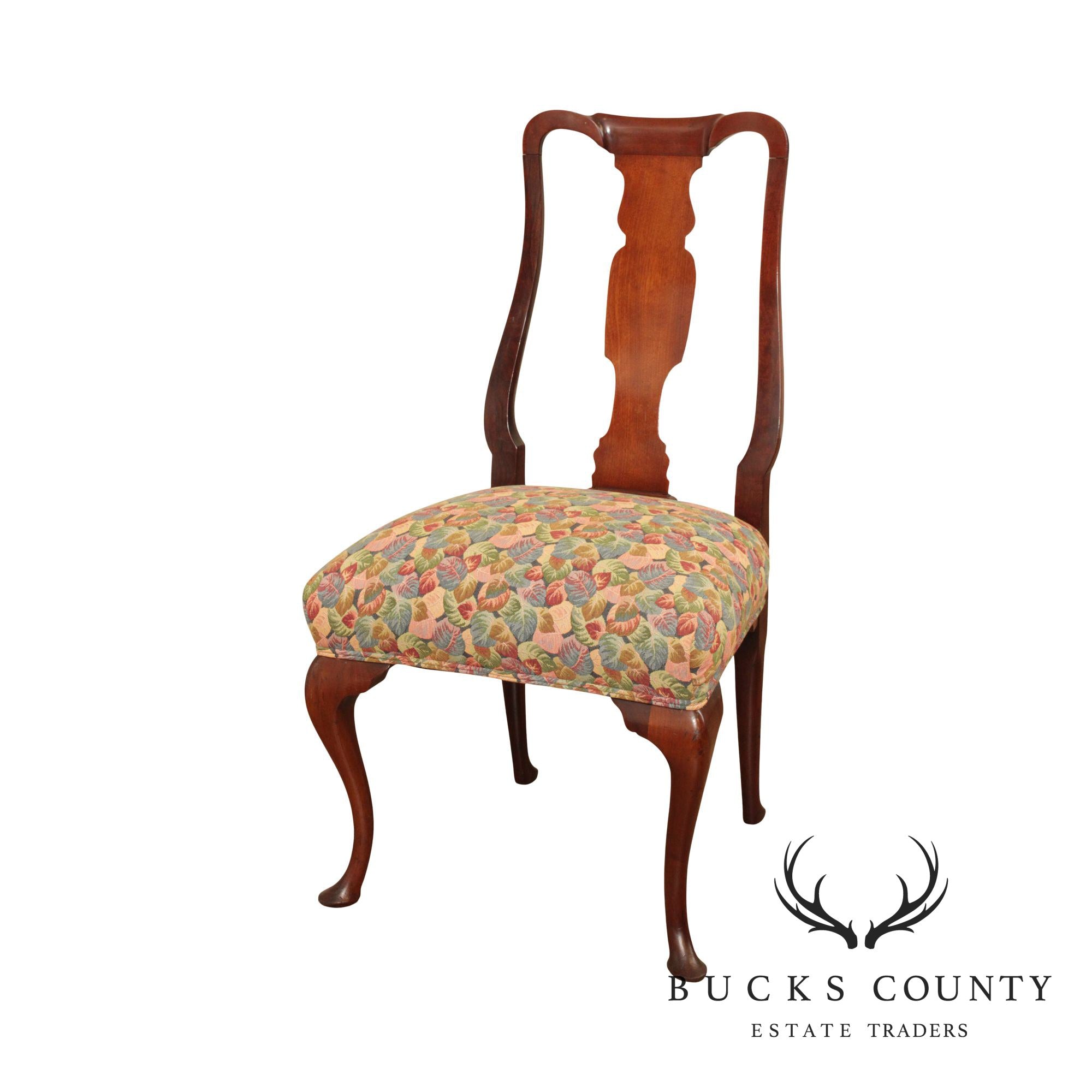 Queen Anne Style Custom Quality Antique Mahogany Side Chair