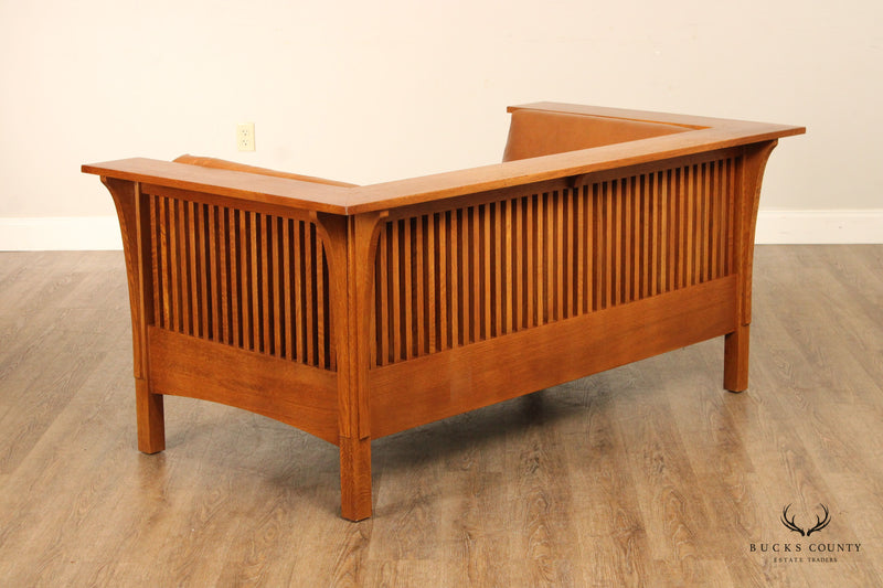 Stickley Mission Collection Oak Spindle Prairie Settle Loveseat