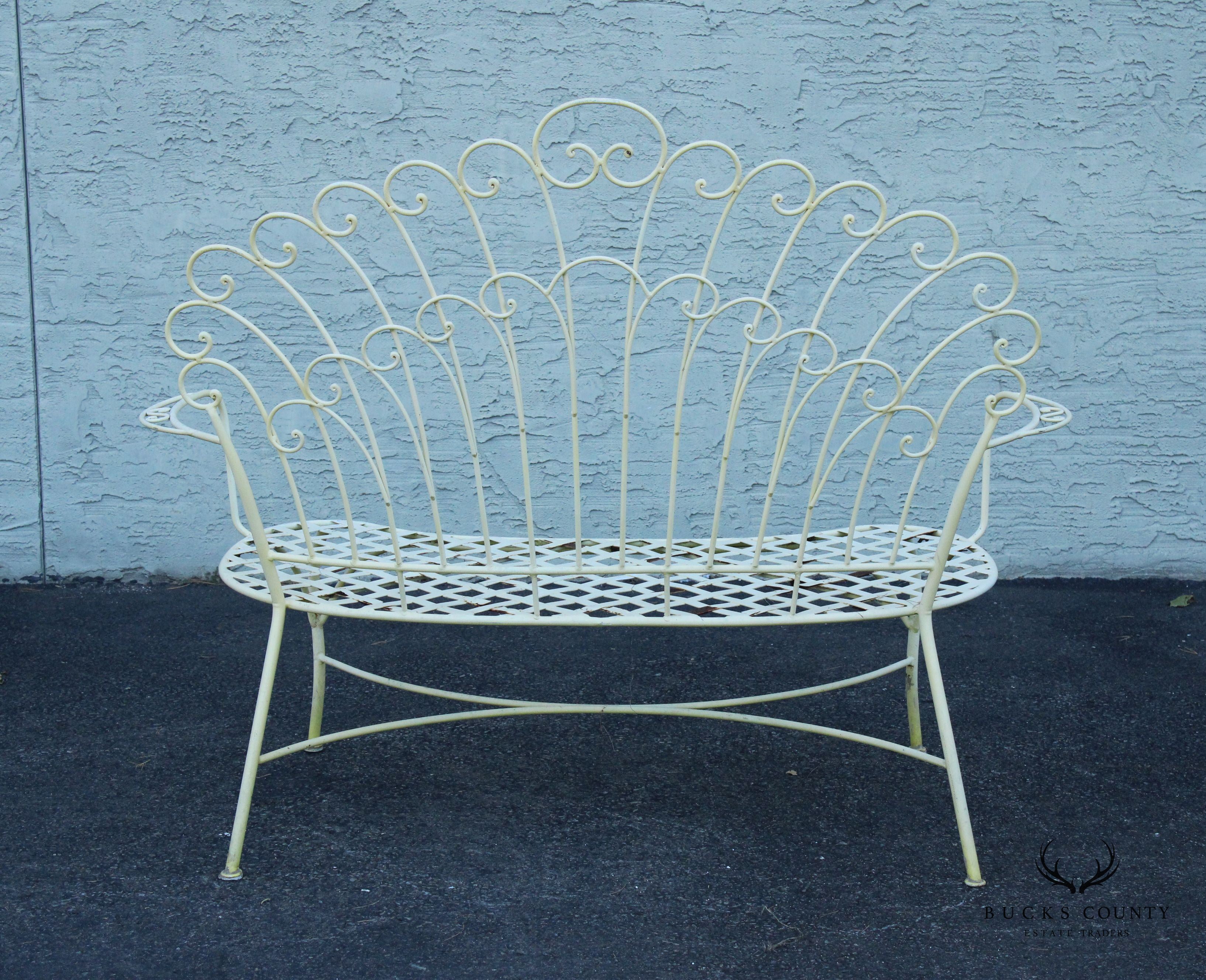 Vintage Wrought Iron Outdoor Patio Peacock Bench