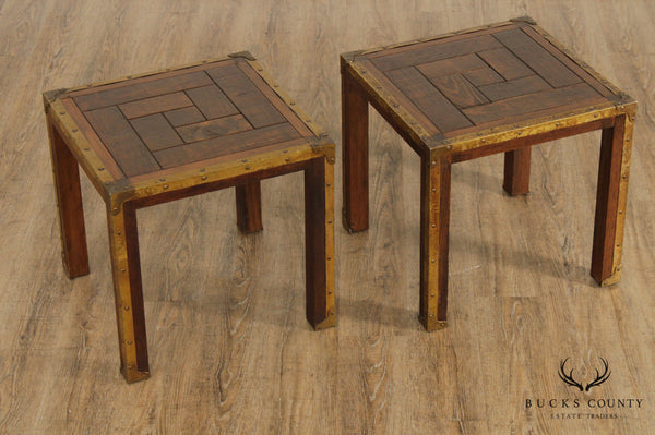 Vintage Pair Square Campaign Style Side Tables