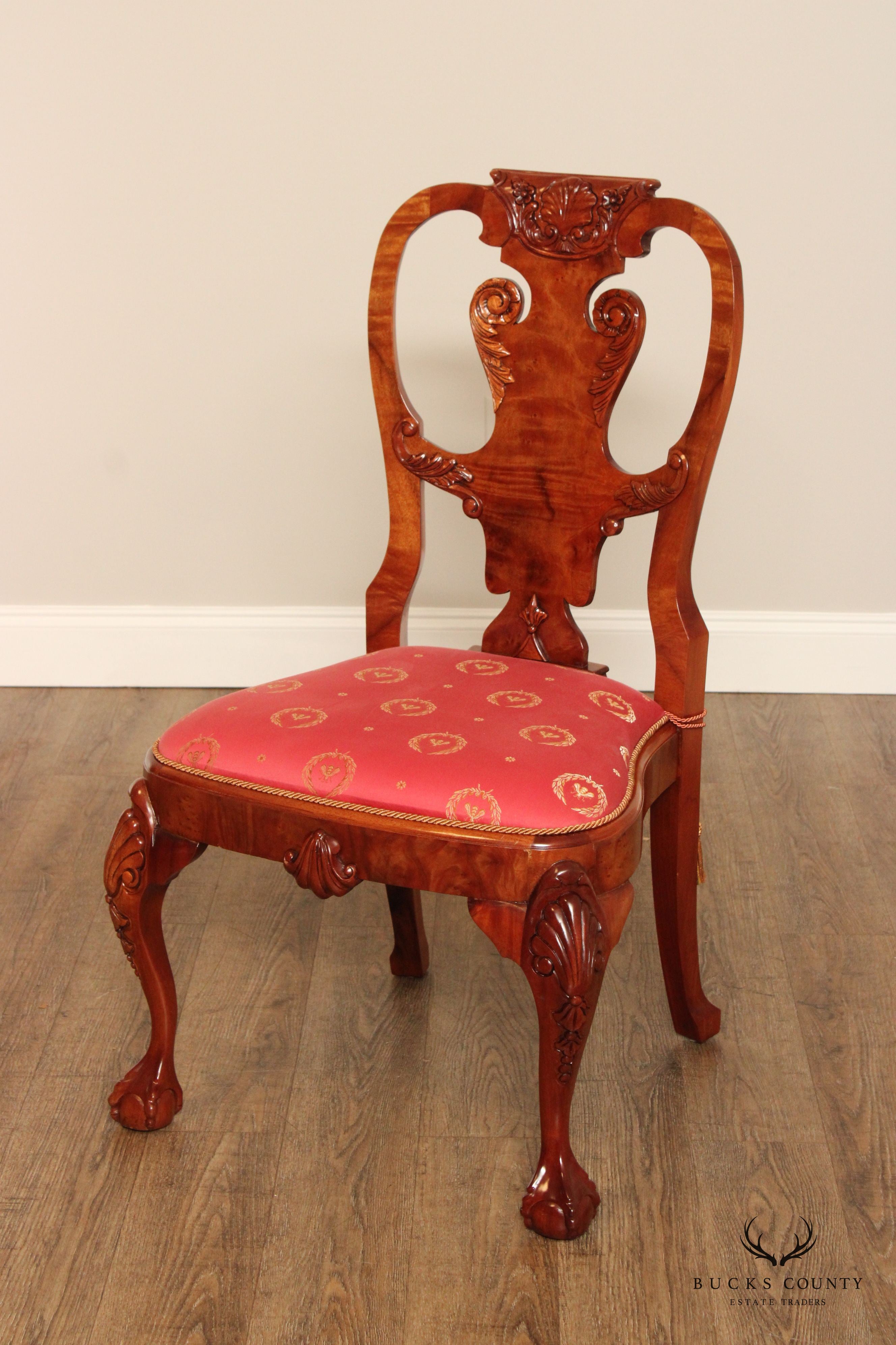 Georgian Style Set of Twelve Carved Yew Wood Dining Chairs