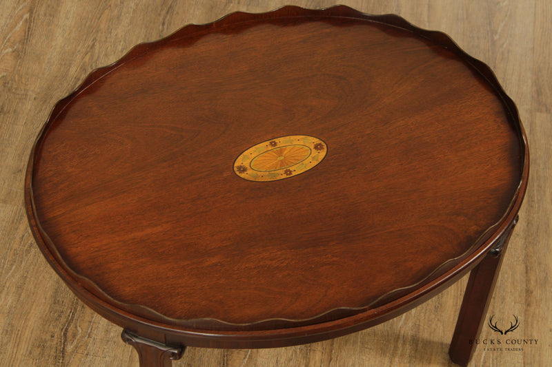 Chippendale Style Oval Inlaid Mahogany Coffee Table