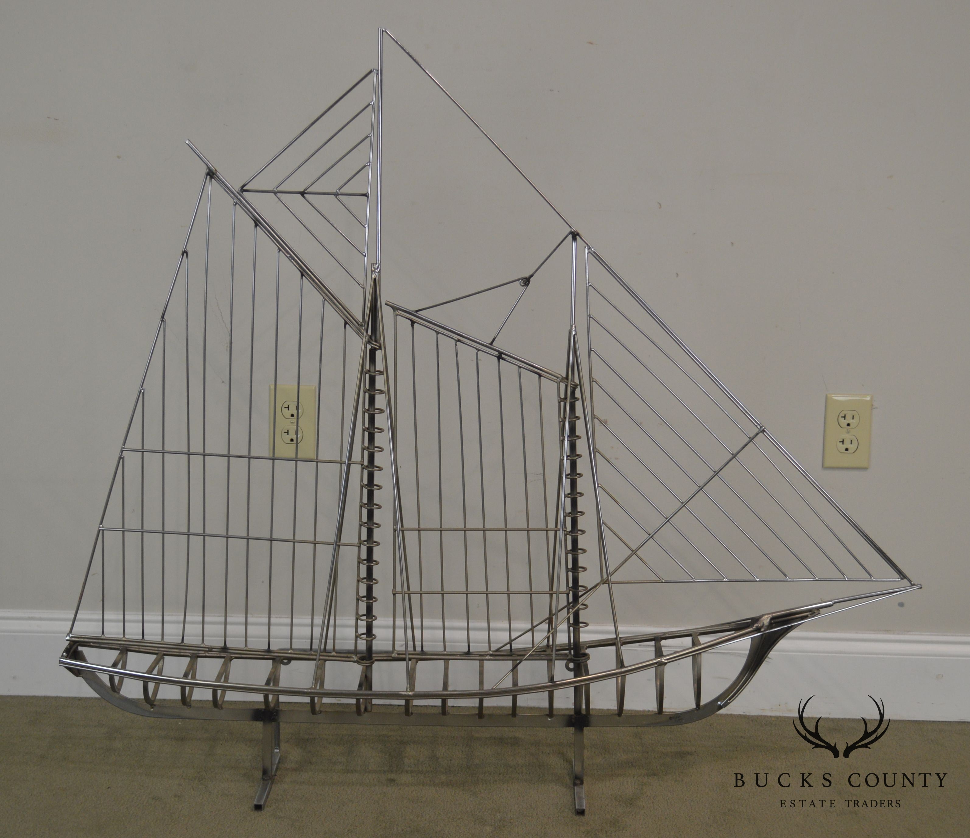 Curtis Jere Large Metal Sailboat Ship Sculpture