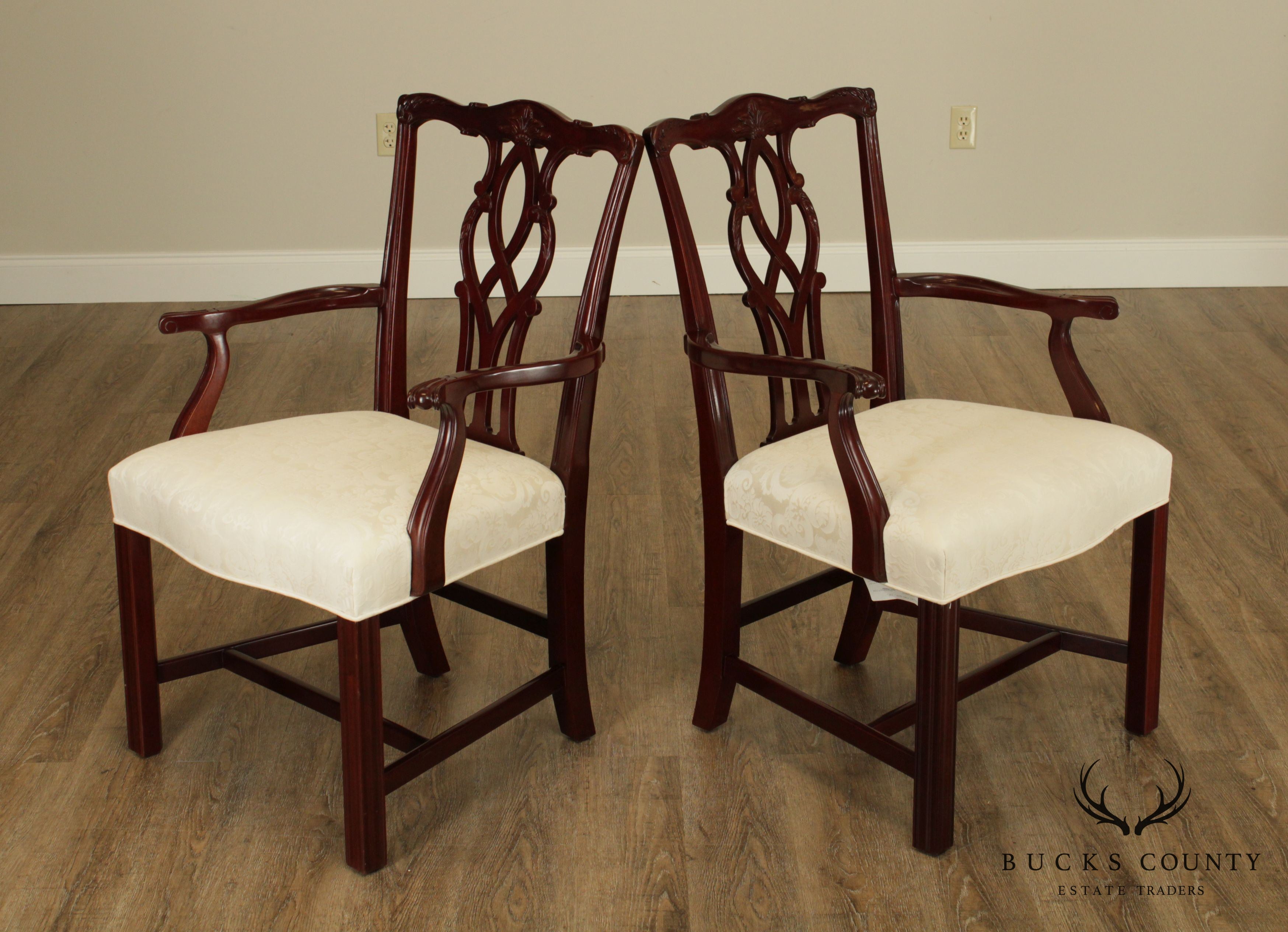 Kindel Chippendale Style Pair Mahogany Armchairs