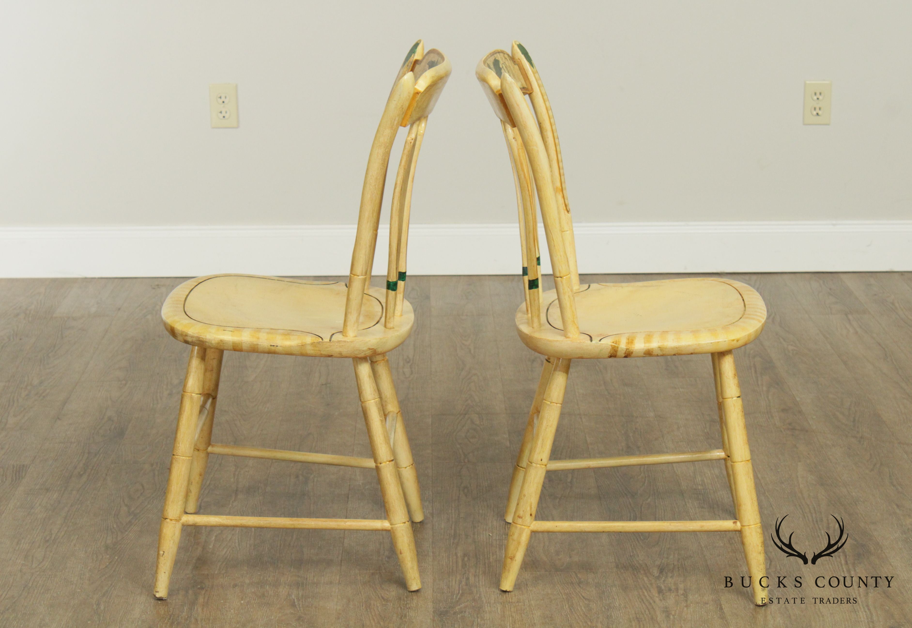 Antique Pair Paint Decorated Arrow Back Side Chairs