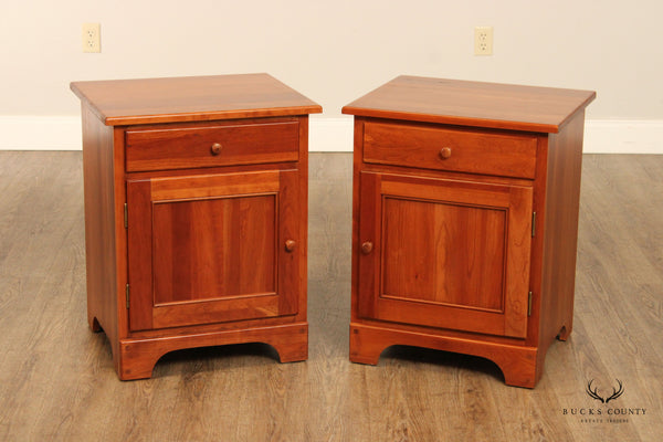 Custom Crafted Pair Of Cherry Wood Cabinet Nightstands