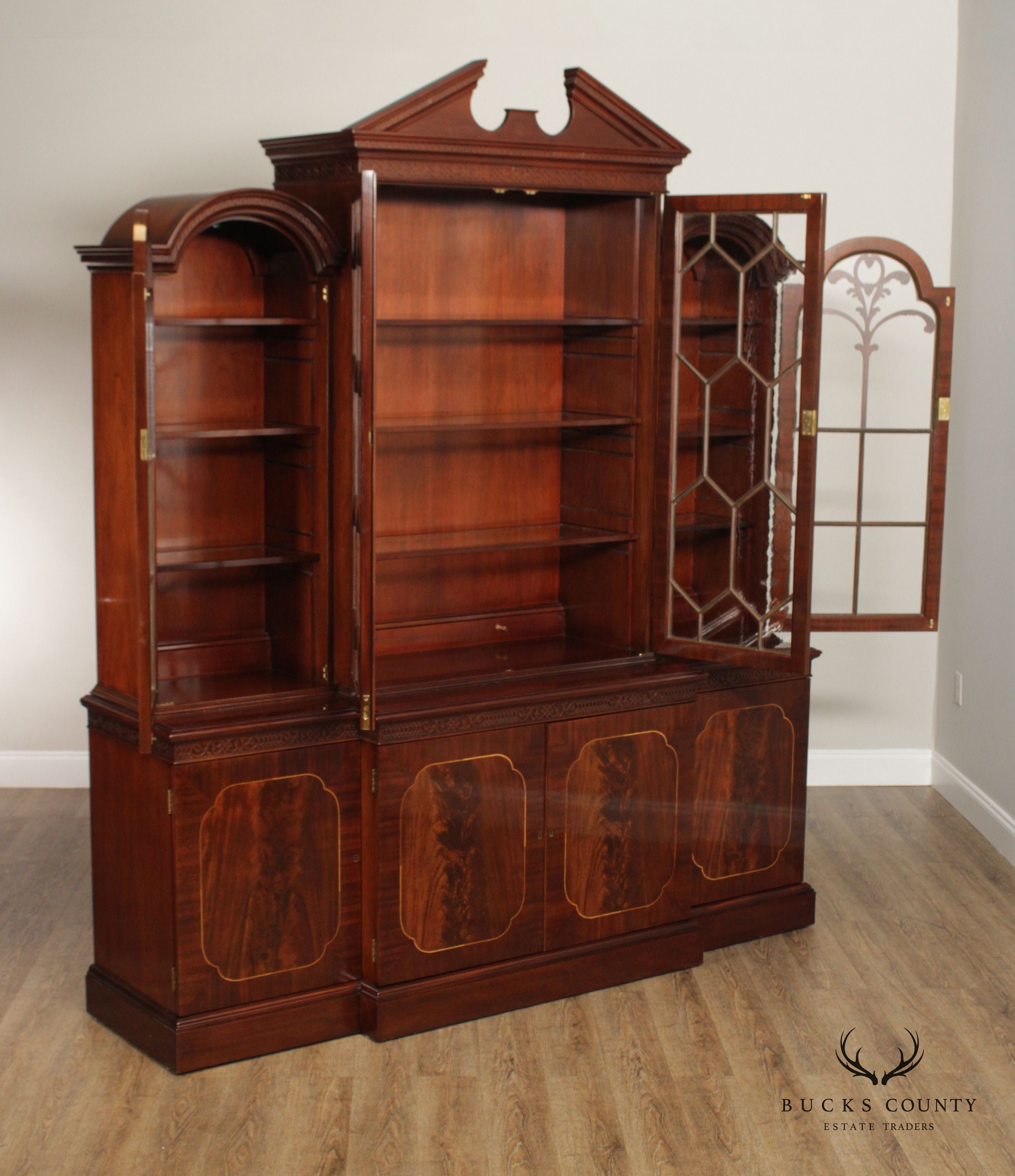 SUTTON COLLECTION CHIPPENDALE STYLE MAHOGANY BREAKFRONT BOOKCASE BY CENTURY FURNITURE