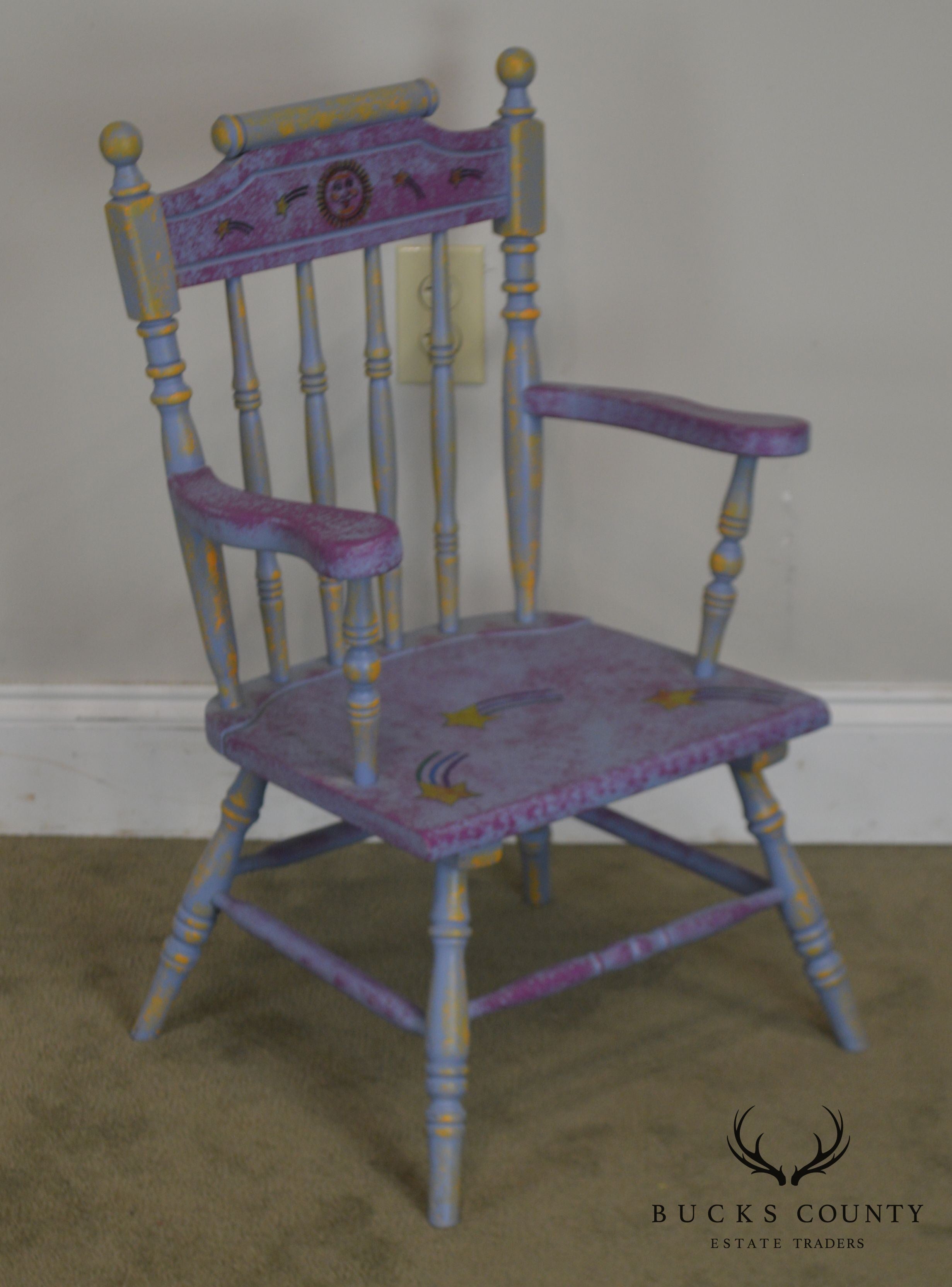 Custom Quality Hand Painted Childs Armchair with Sun & Stars