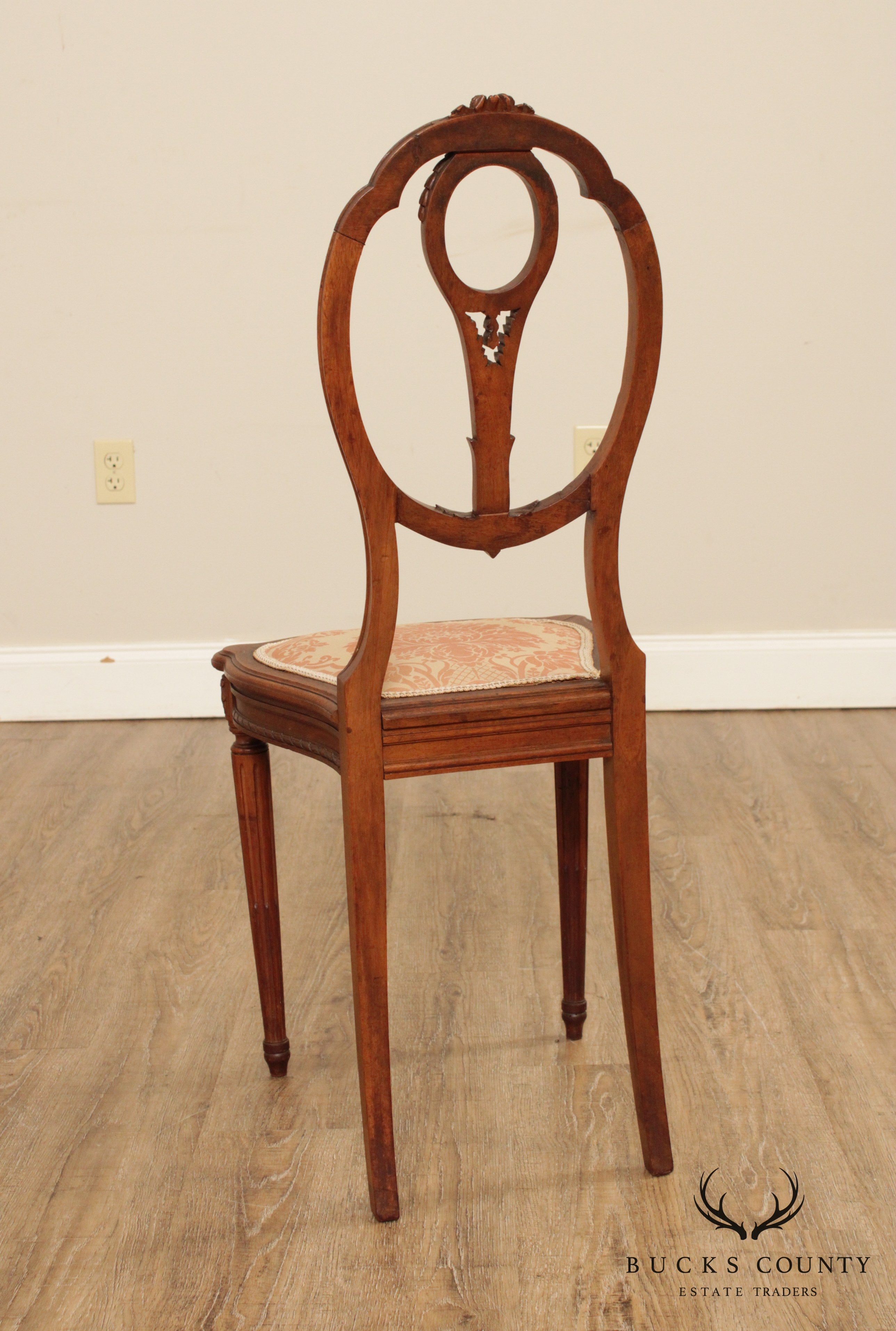 Antique Edwardian Period Pair Carved Walnut Side Chairs