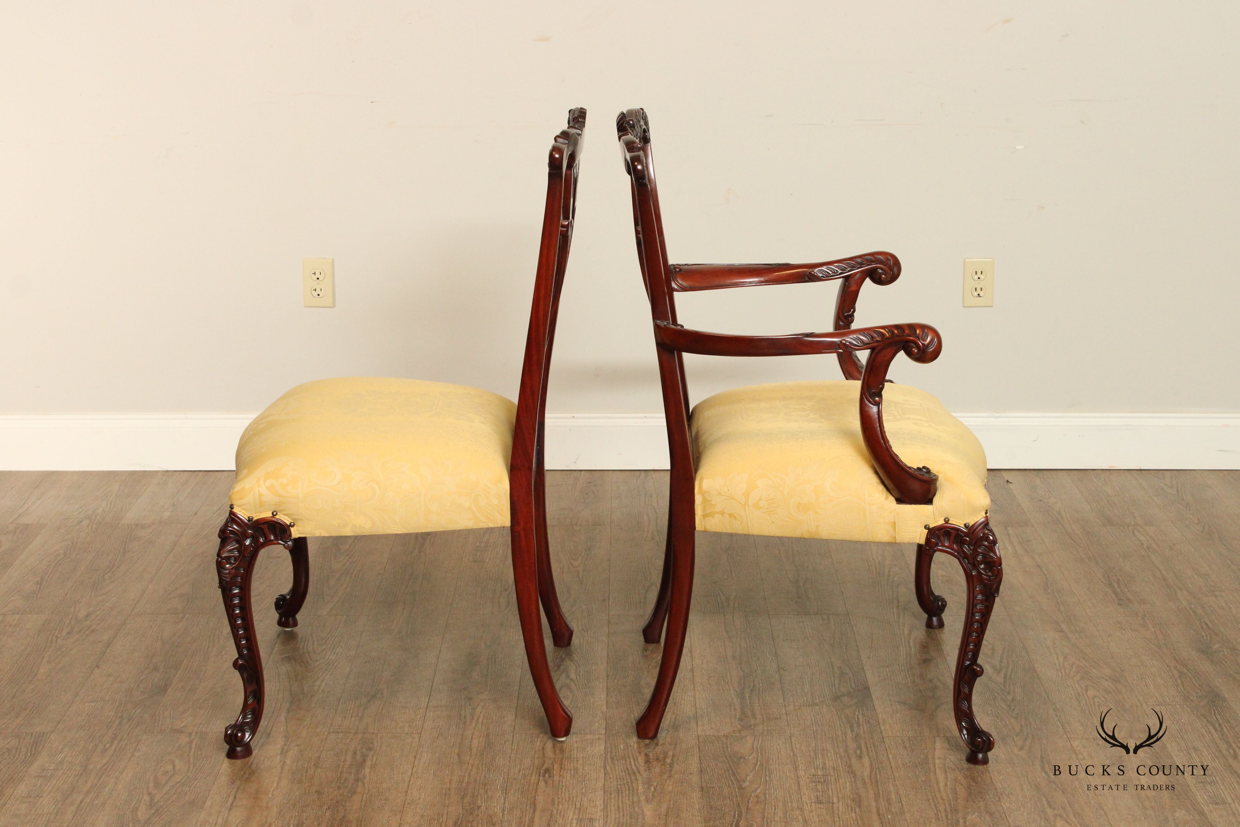 Chippendale Carved Mahogany Set Eight Dining Chairs