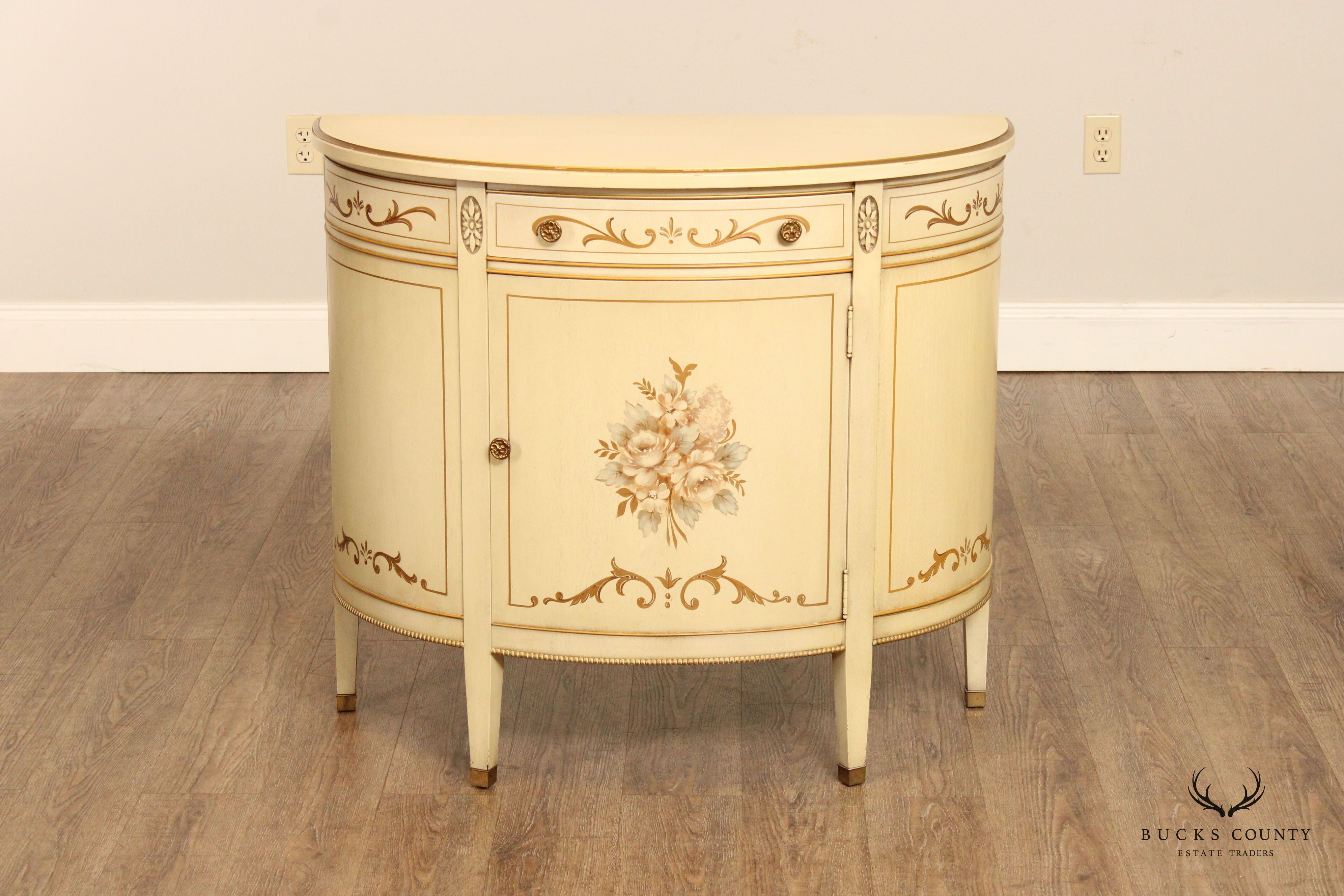 Imperial French Style White-Painted Demilune Console Cabinet