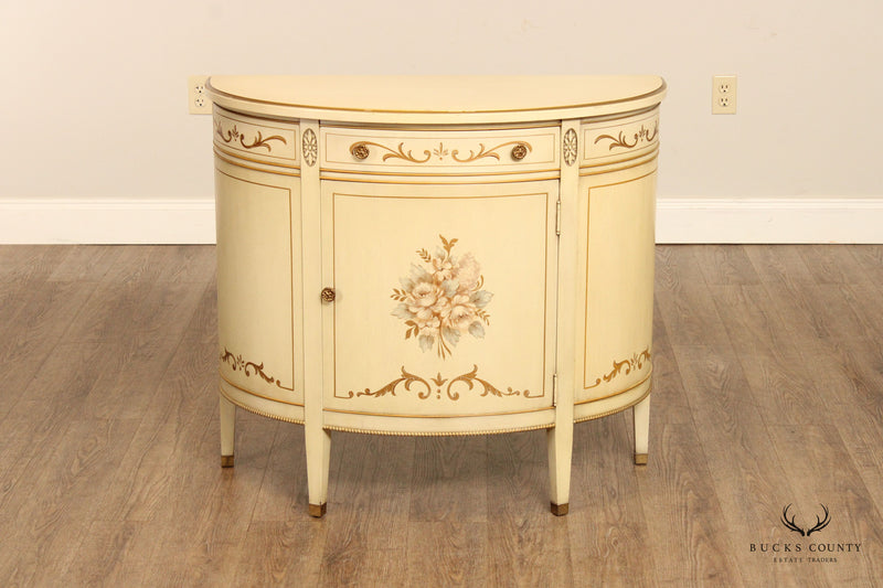 White Painted Demilune Console Cabinet