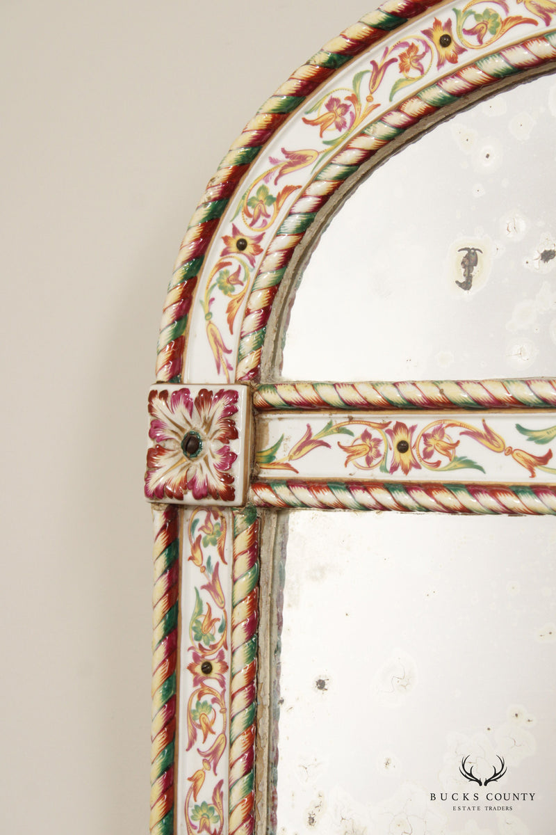 Antique Italian Porcelain Majolica Frame Wall Mirror