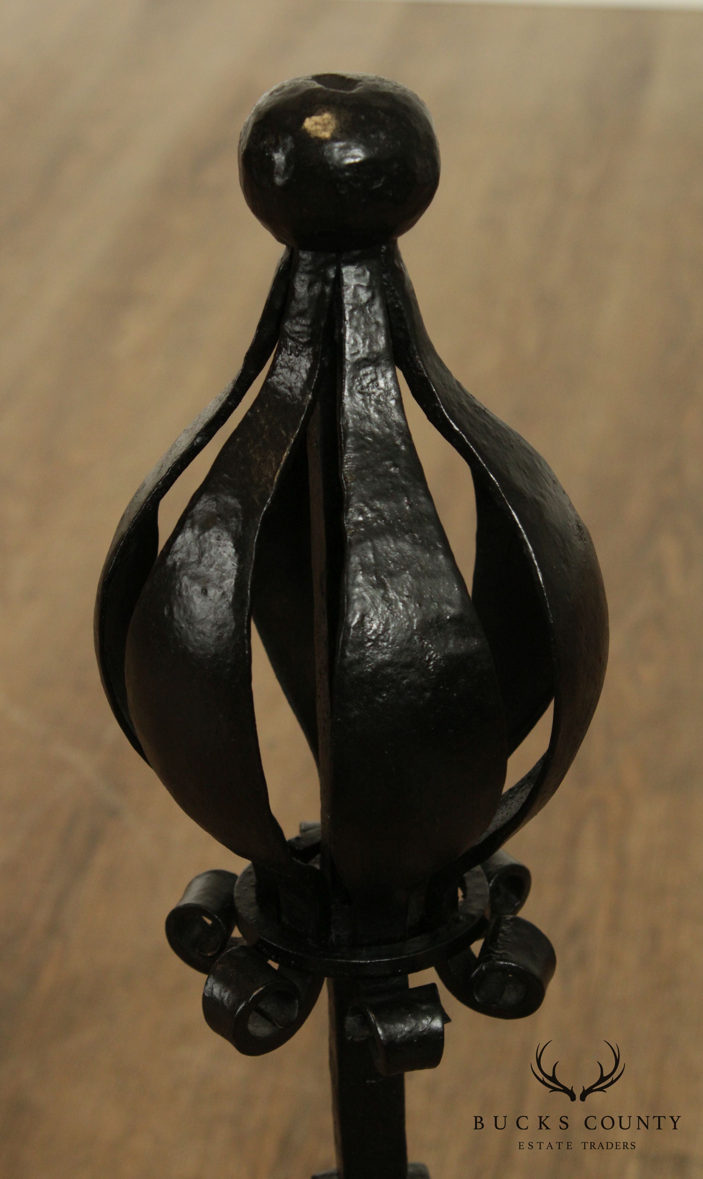 Quality Hand Forged Pair Arts and Crafts Style Andirons