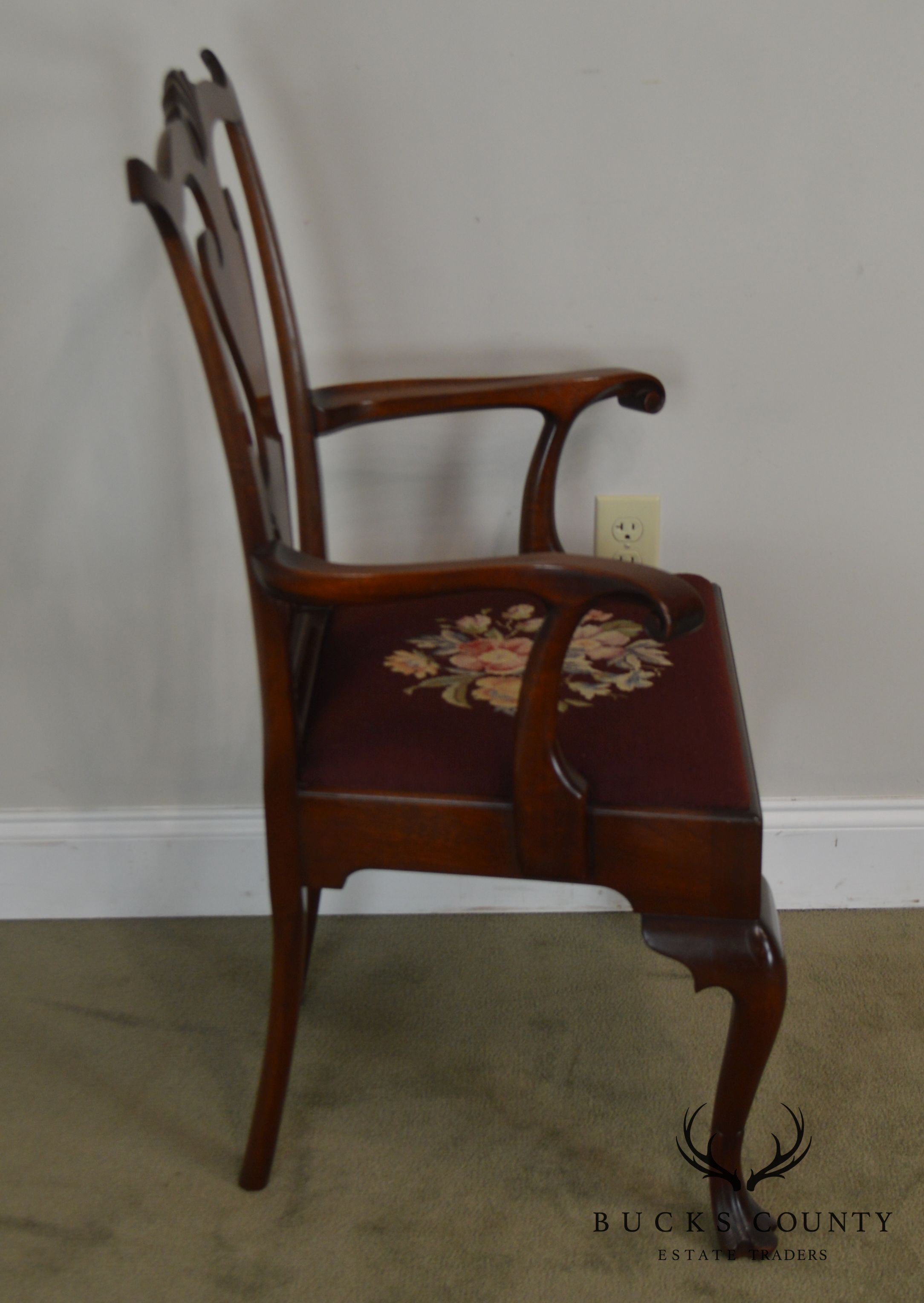 Philadelphia Chippendale Style Custom Quality Pair Mahogany Trifed Foot Armchairs