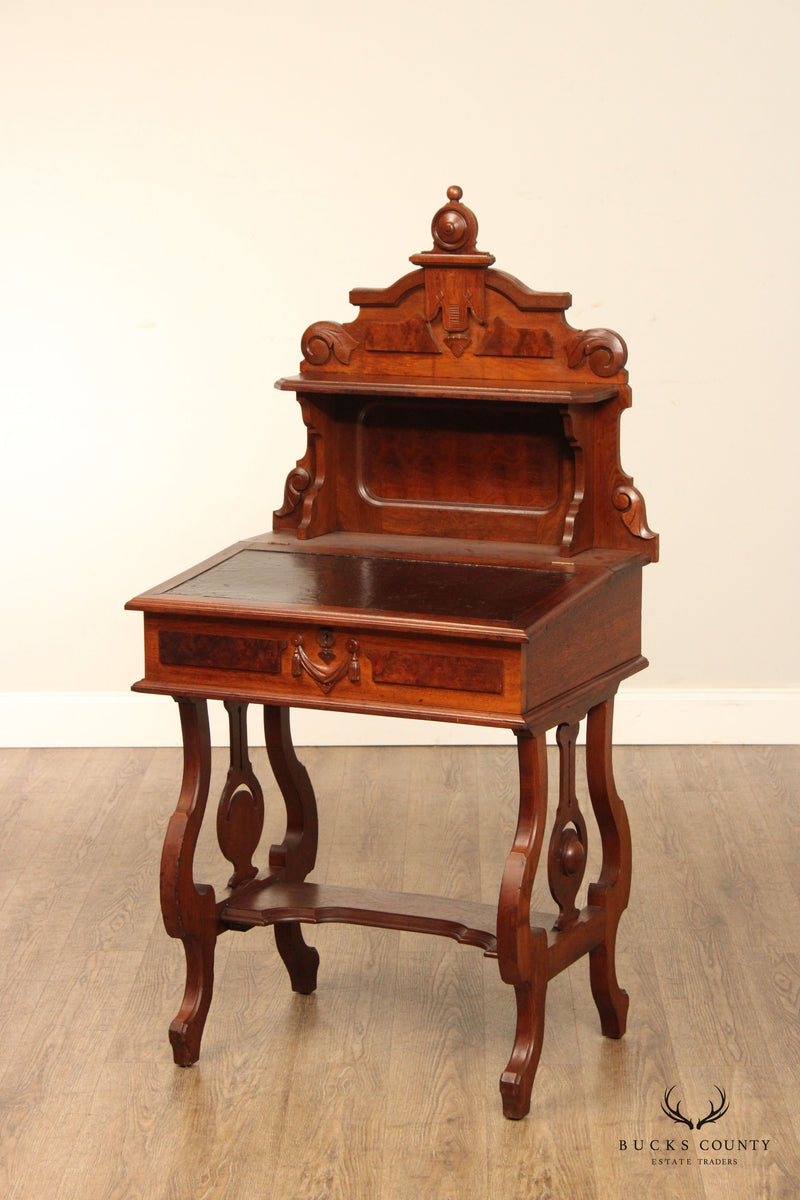 Antique Victorian Carved Walnut Secretary Desk