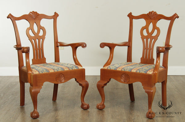 Chippendale Style Vintage Custom Crafted Pair Ball & Claw Carved Armchairs
