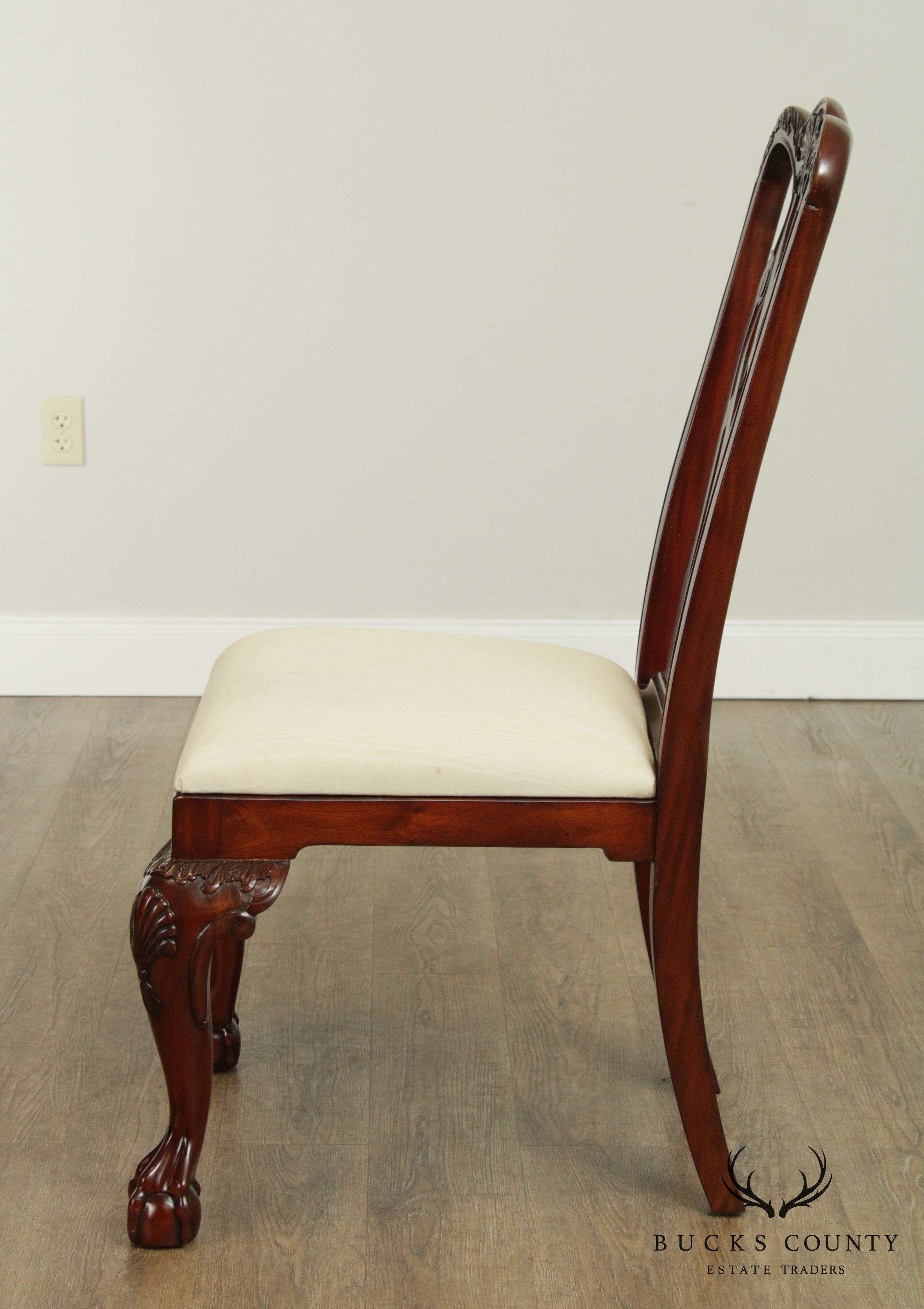 Maitland Smith Chippendale Style Set 8 Carved Mahogany Dining Chairs