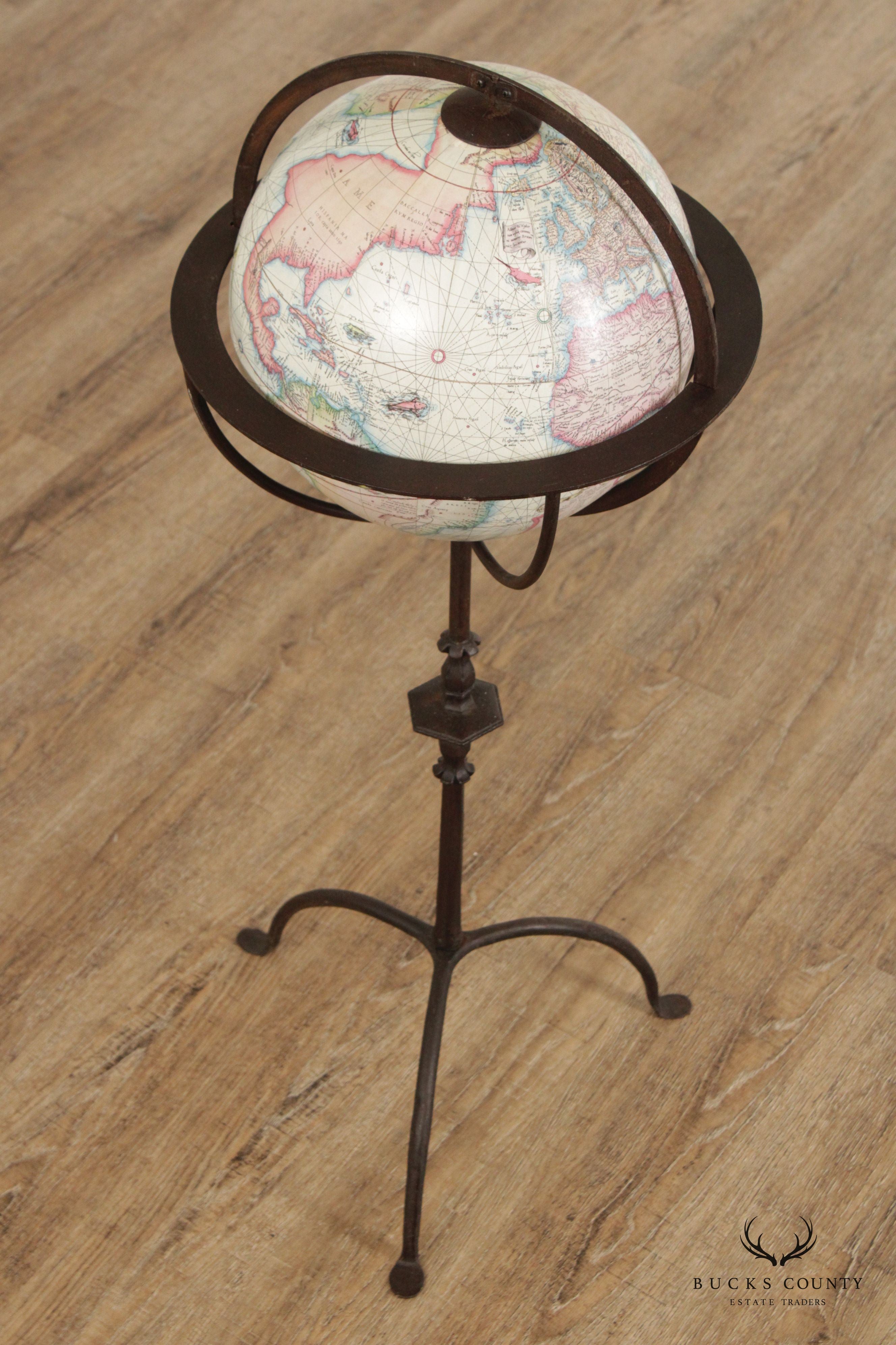 Spanish Baroque Style Vintage Globe on Iron Stand