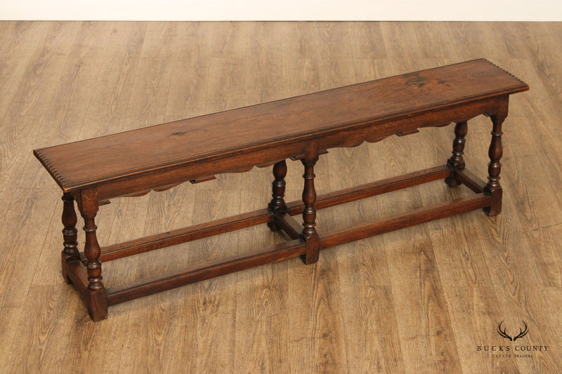 Jacobean Style Antique Carved Oak Tavern Bench