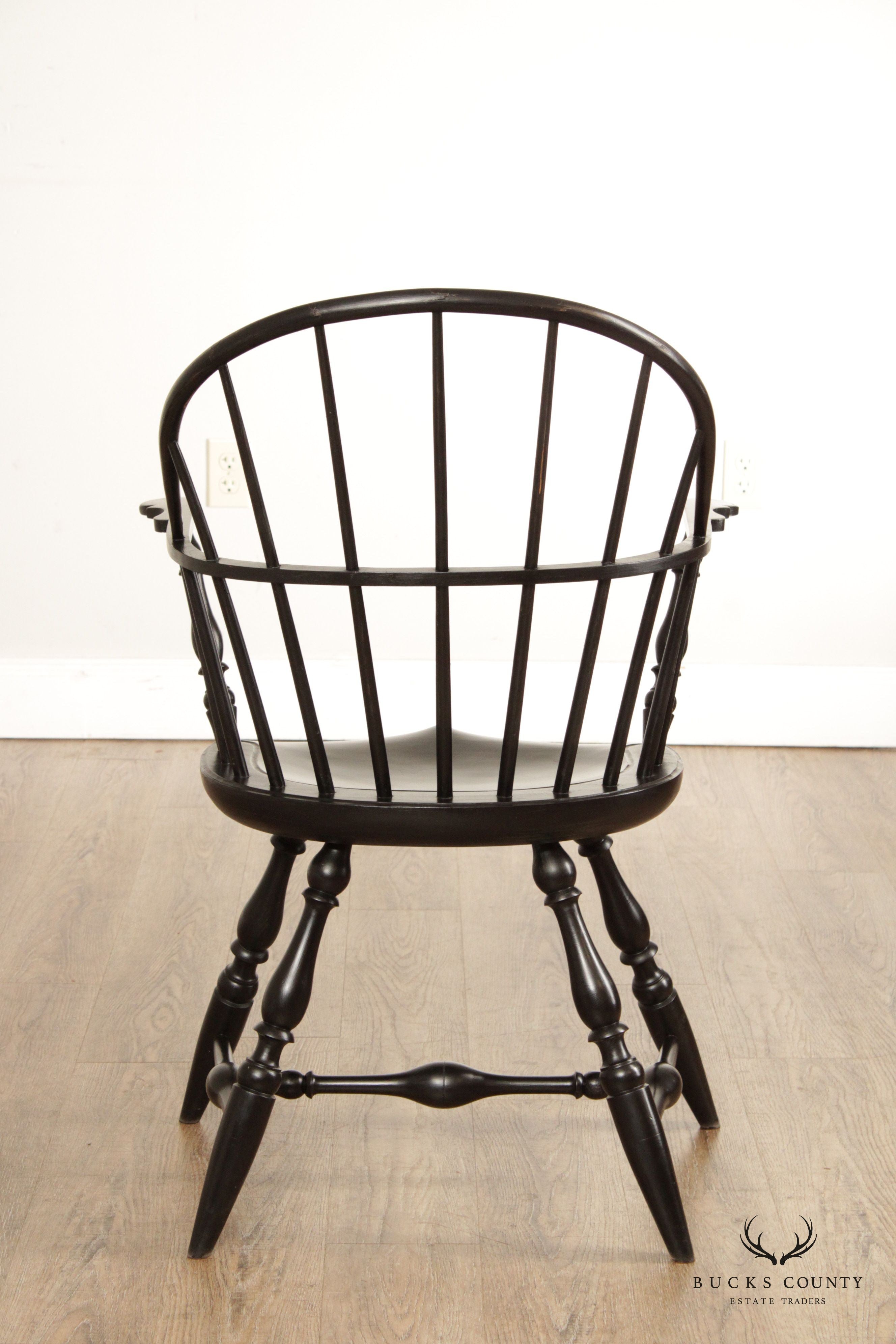 Custom Crafted Vintage Colonial Style Black Painted Windsor Armchair