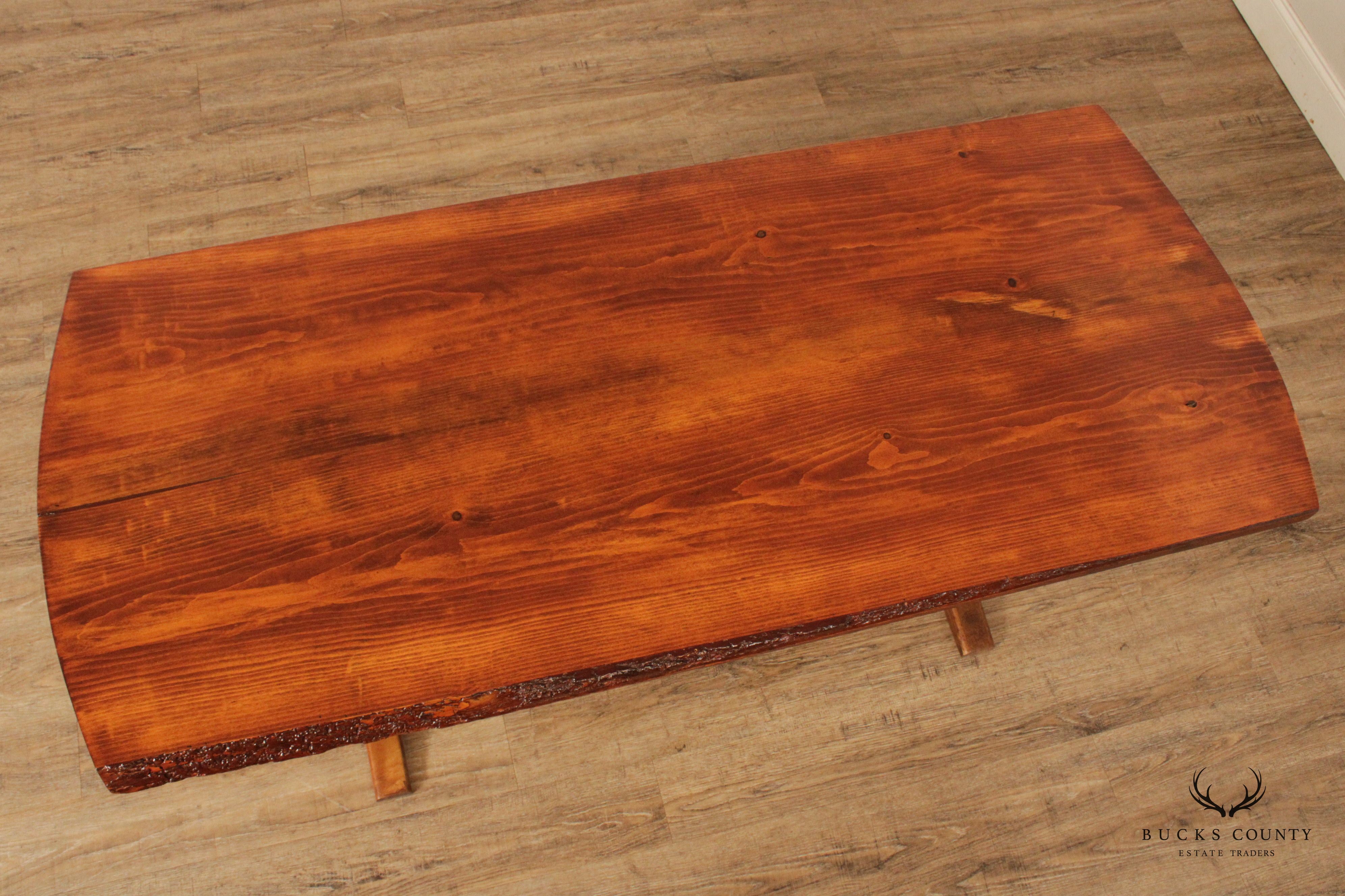 Rustic Live Edge Pine Trestle Dining Table