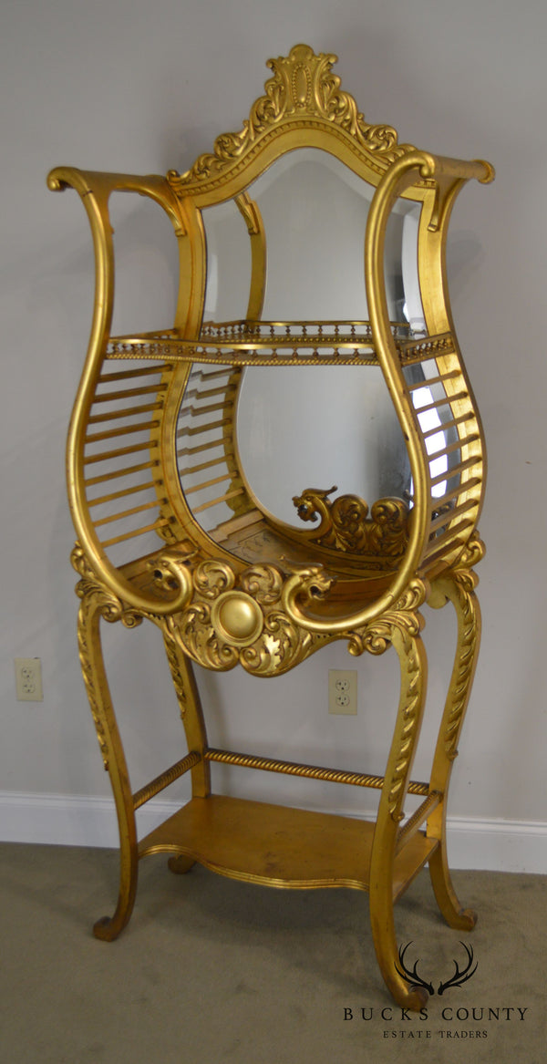 Victorian Era French Louis XV Style Gilt Mirror Back Etagere