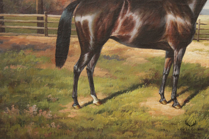 20th Century Equestrian Horse Oil Painting, Custom Framed