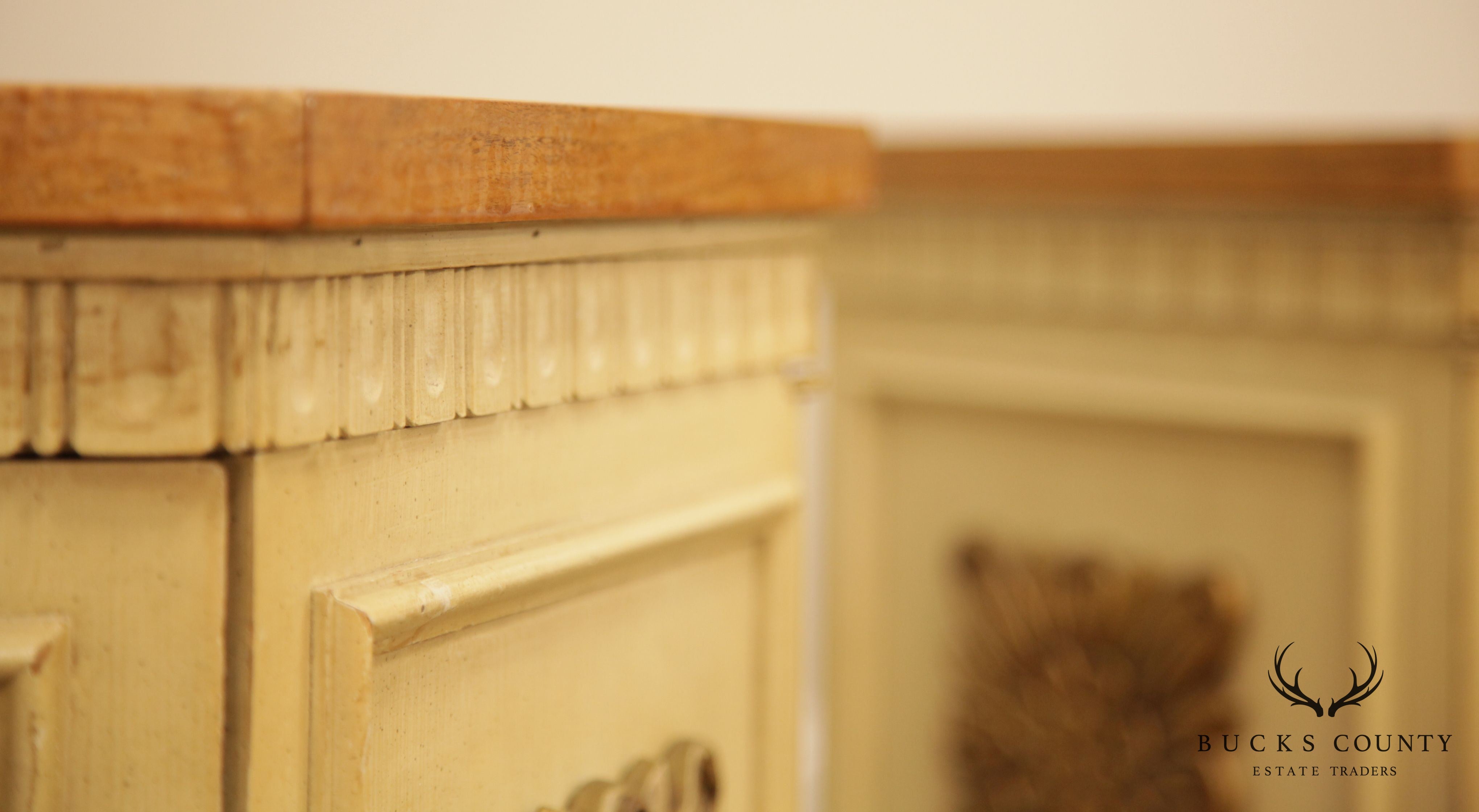 Florentine Style Vintage Pair Burl Wood, Partial Gilt & Painted Storage End Tables by Lane