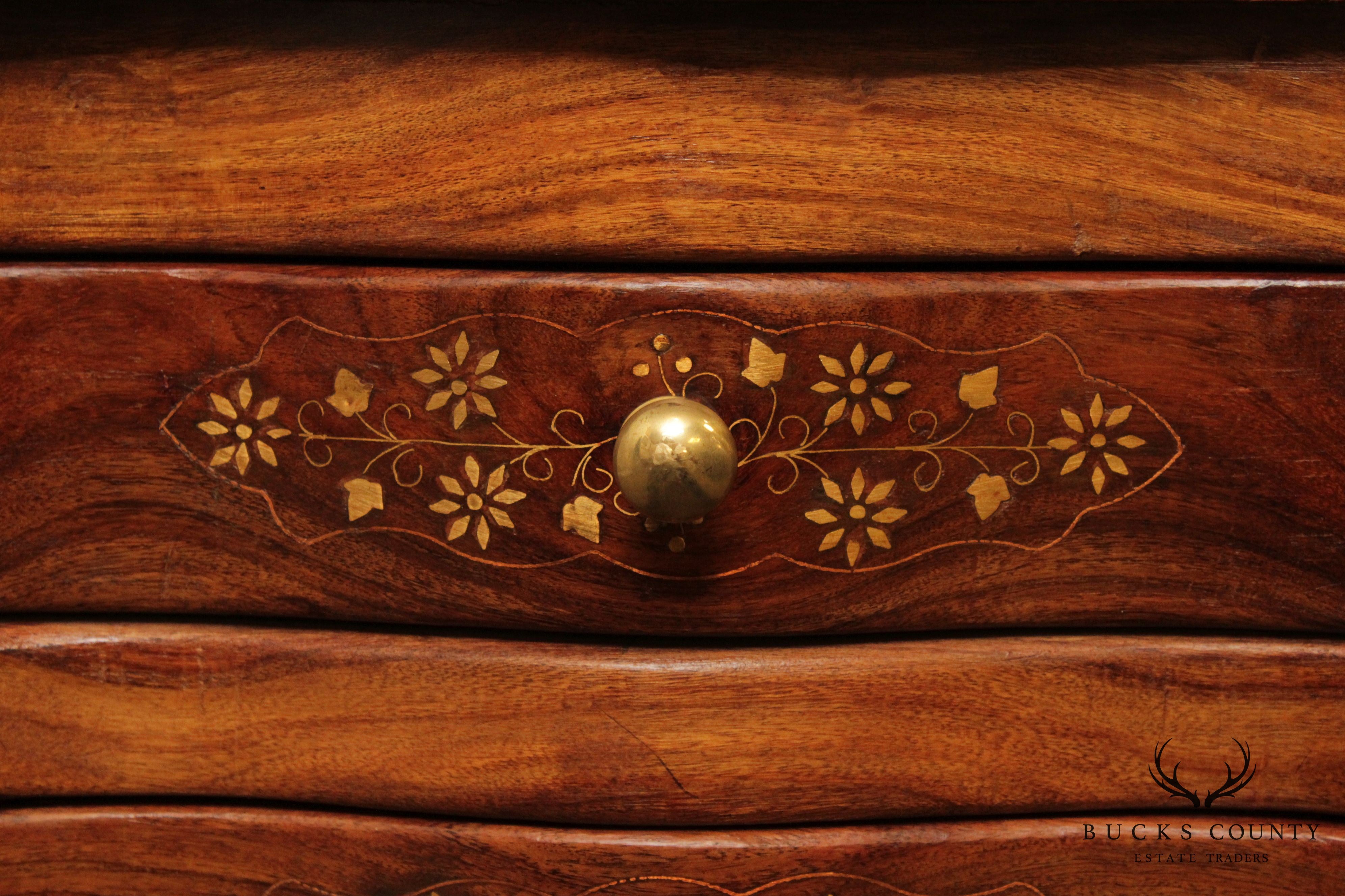 Quality Indian Rosewood Brass Inlaid Narrow 6 Drawer Chest