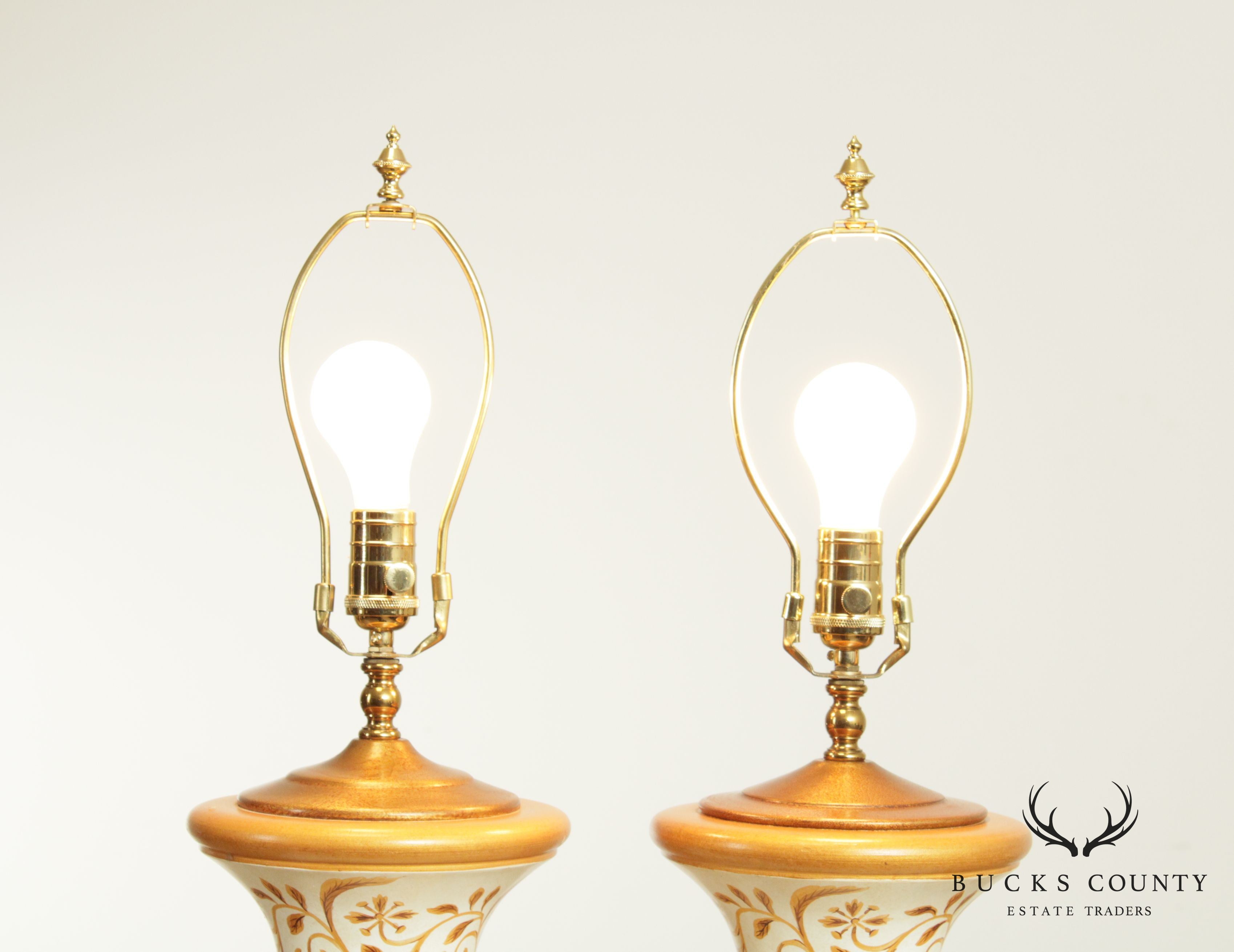 Neo-Classical Style Quality Pair Painted Wood Urn Table Lamps